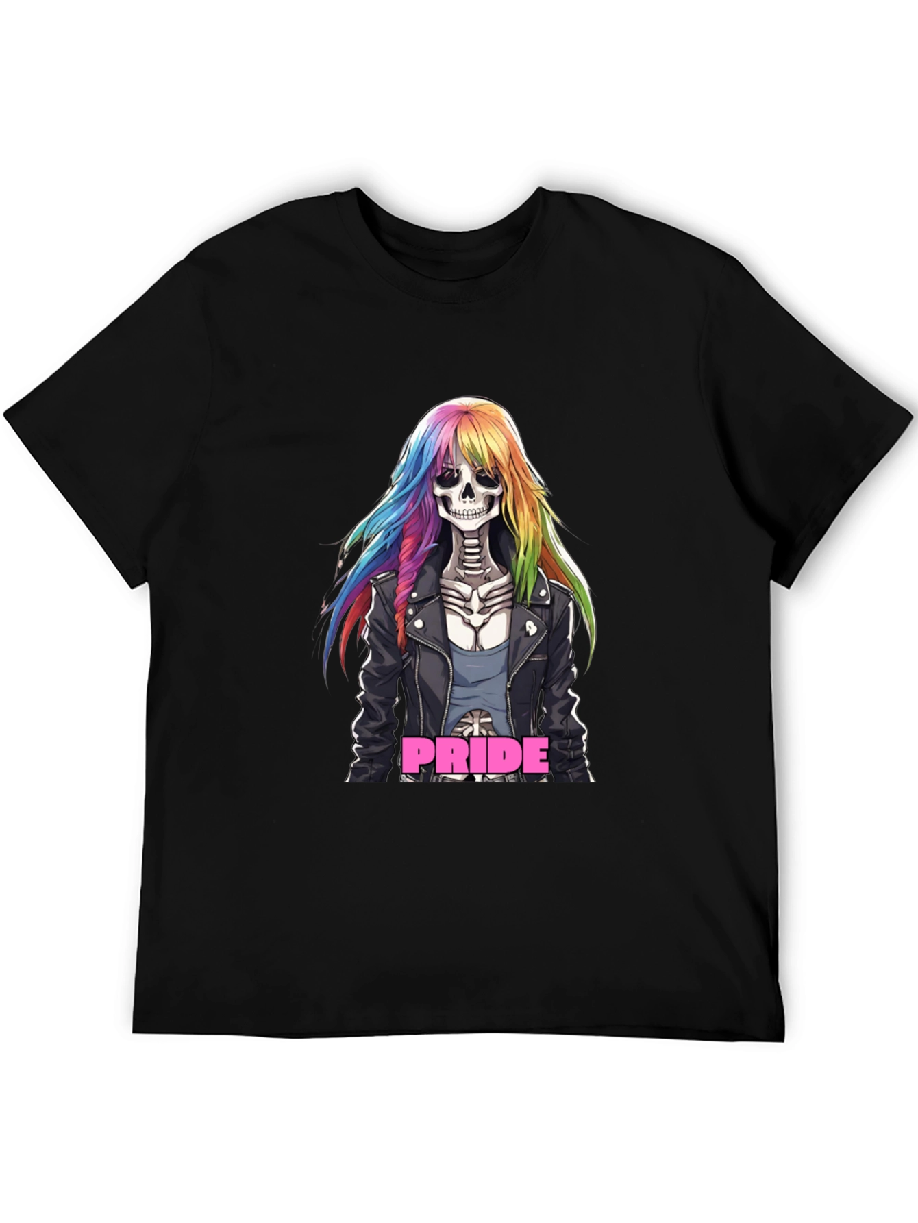 Black Pride Skeleton T-Shirt Rainbow Hair view 5
