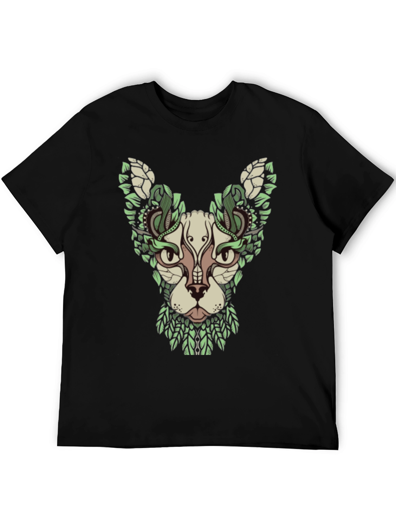 Black Botanical Cat Graphic T-Shirt view 5