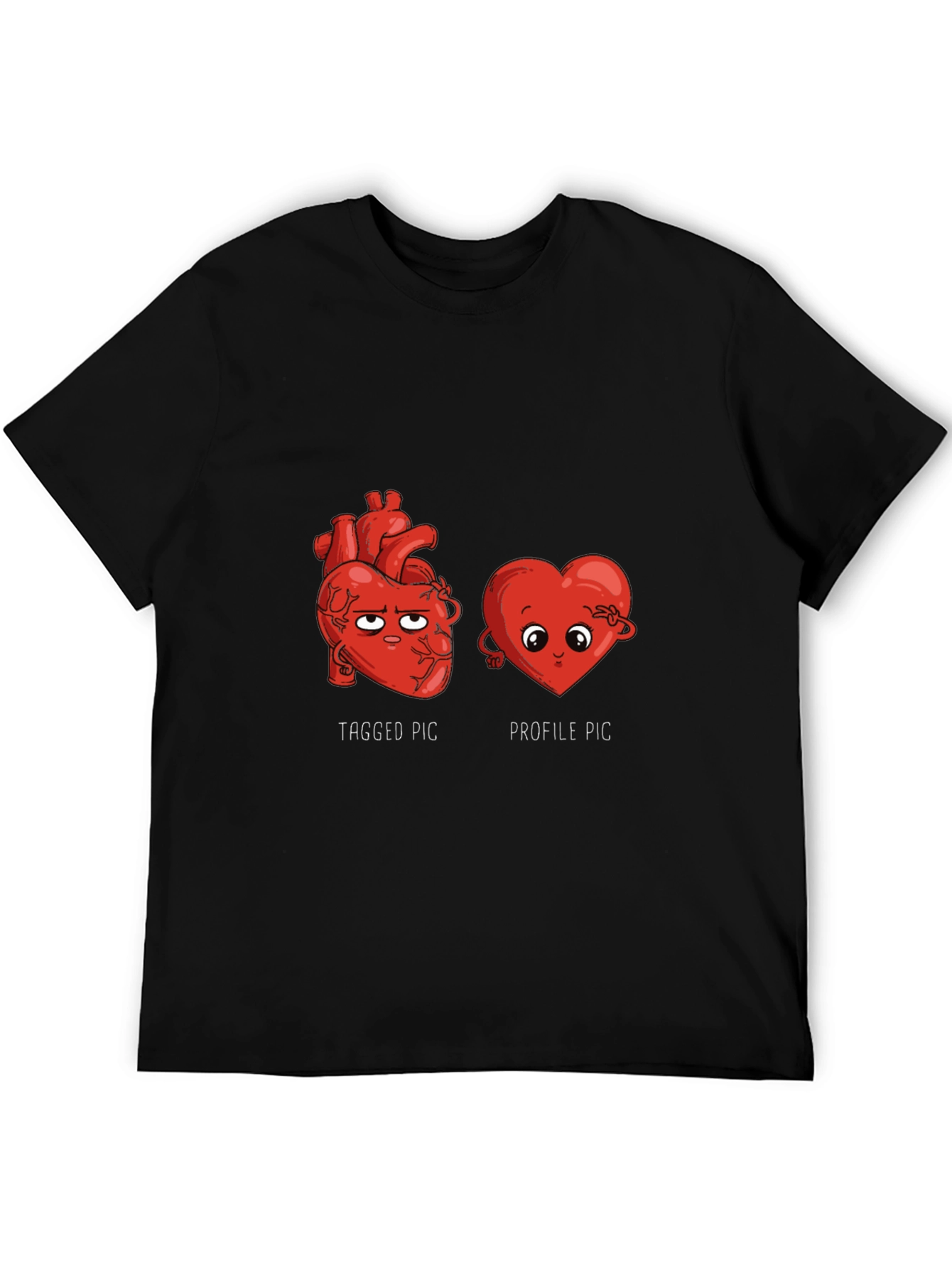Black Funny Heart T-Shirt - Tagged vs. Profile Pic view 5