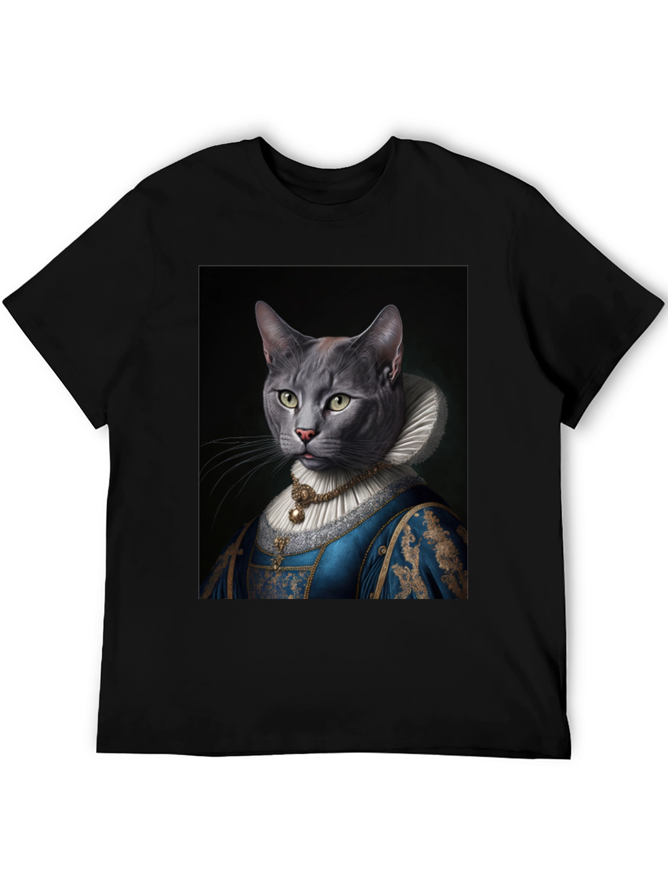 Black Royal Cat Portrait T-Shirt - Quirky Renaissance Style view 5