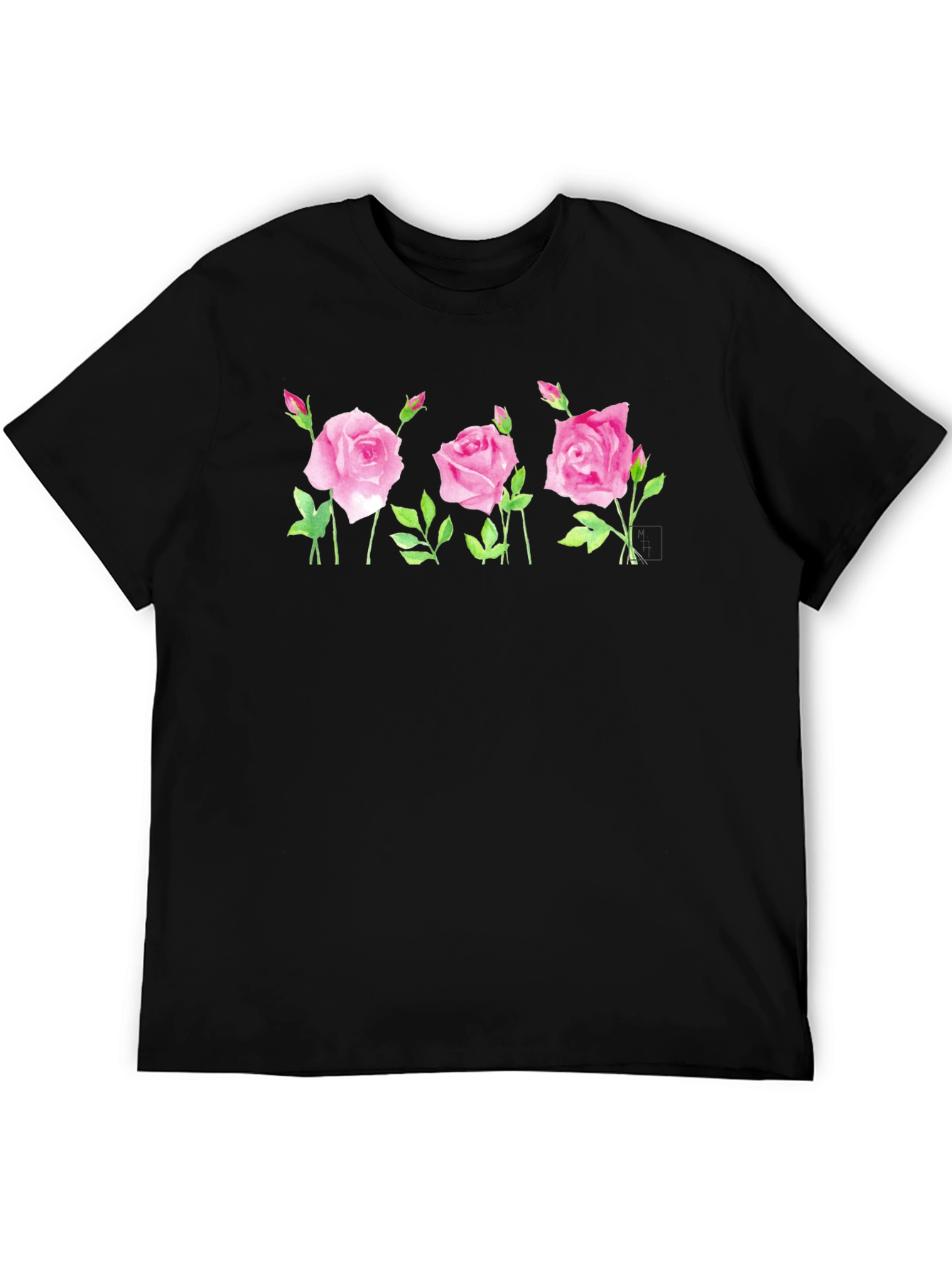 Black Floral Rose Graphic Tee - Black Cotton Blend Shirt view 5