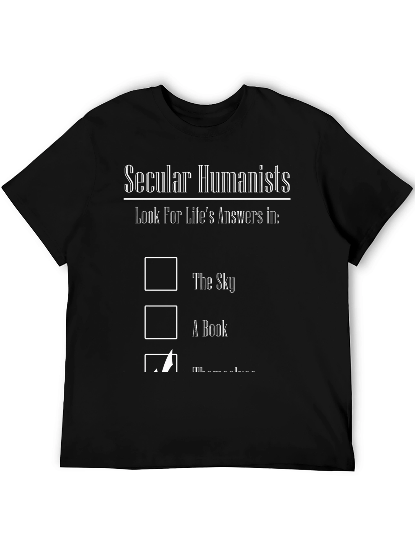 Black Secular Humanist T-Shirt - Find Answers Here view 5