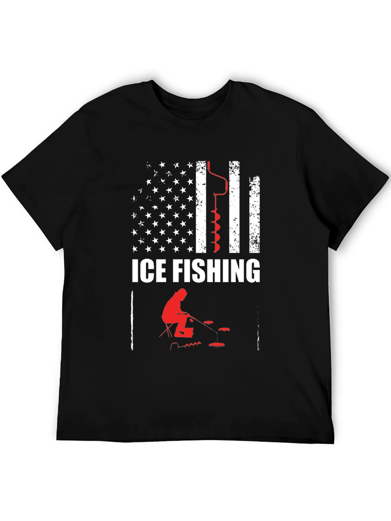 Black Ice Fishing American Flag Graphic T-Shirt view 5