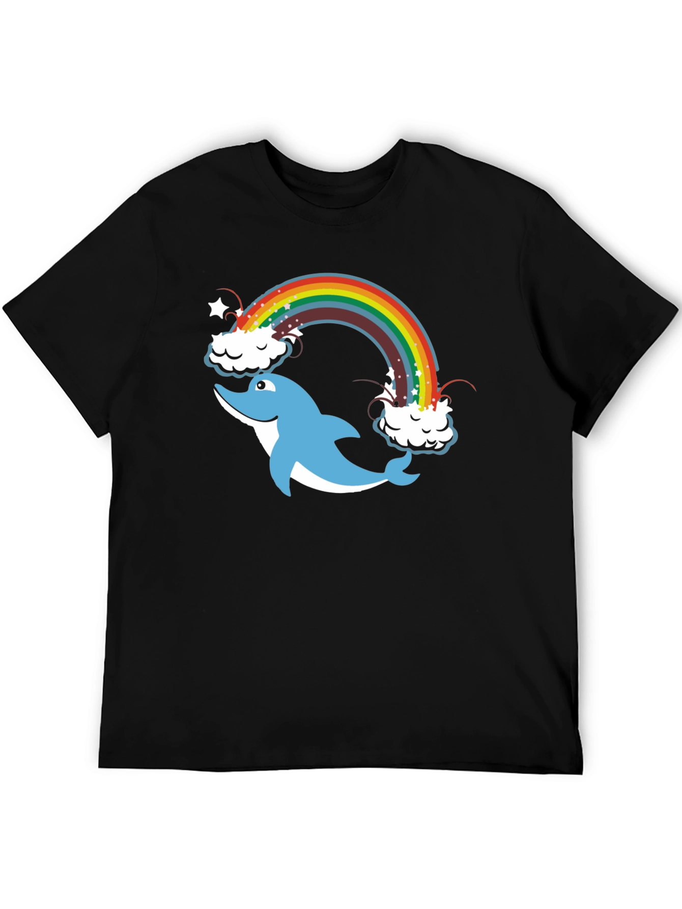 Black Dolphin Rainbow Black T-Shirt view 5