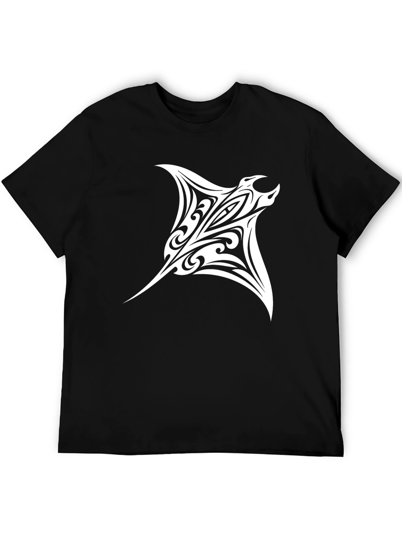 Black Tribal Manta Ray Graphic Tee - Black view 5