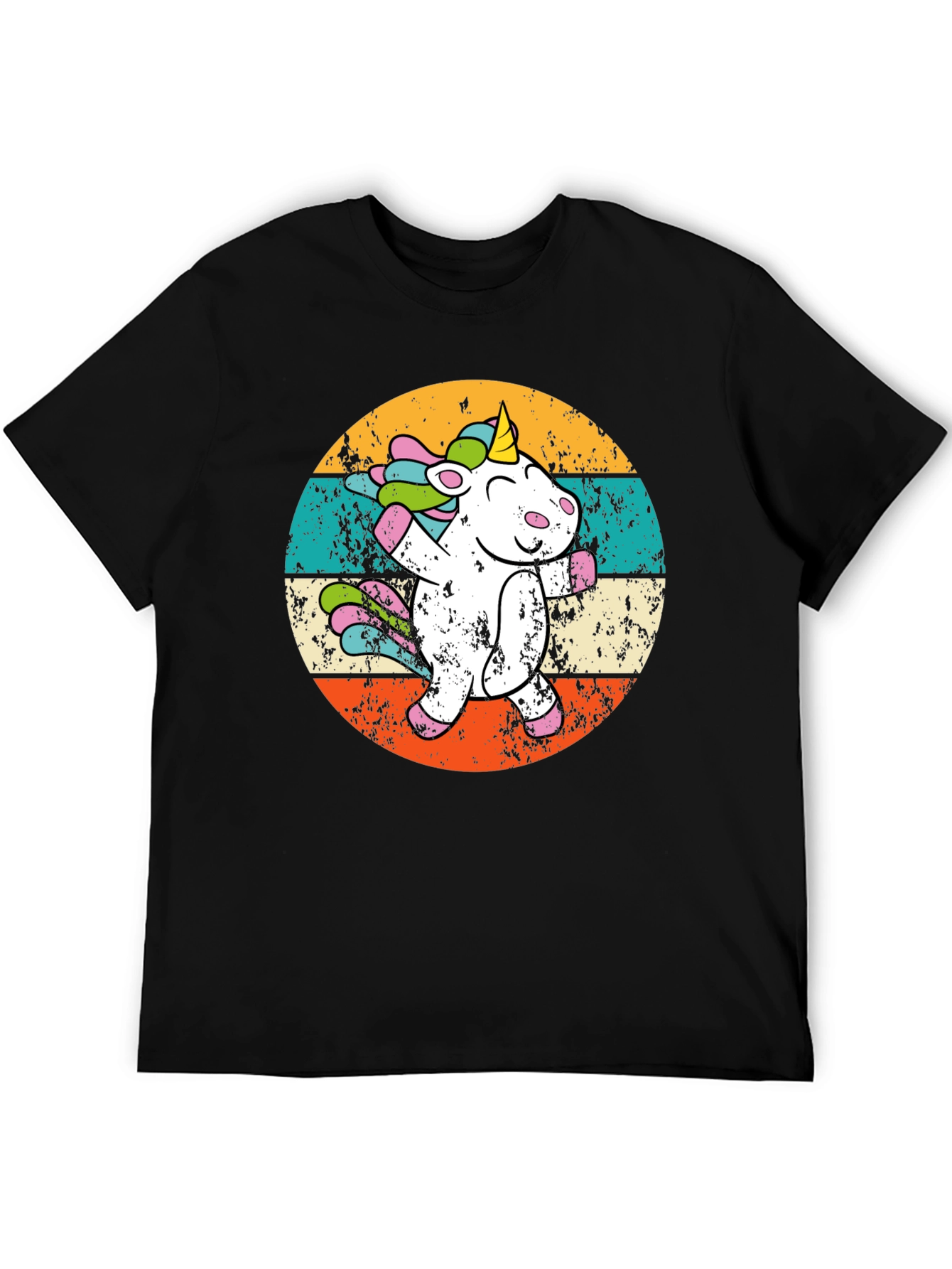 Black Unicorn Dabbing Retro Black T-Shirt view 5