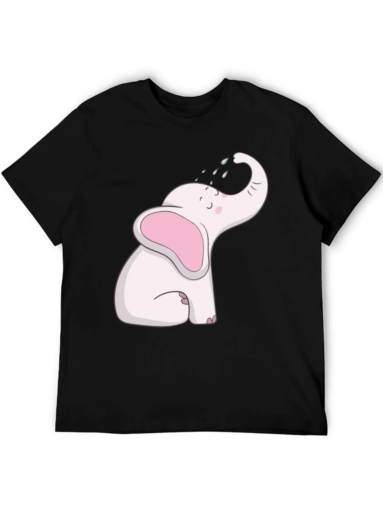 Black Cute Elephant Graphic Tee - Black Cotton T-Shirt view 5