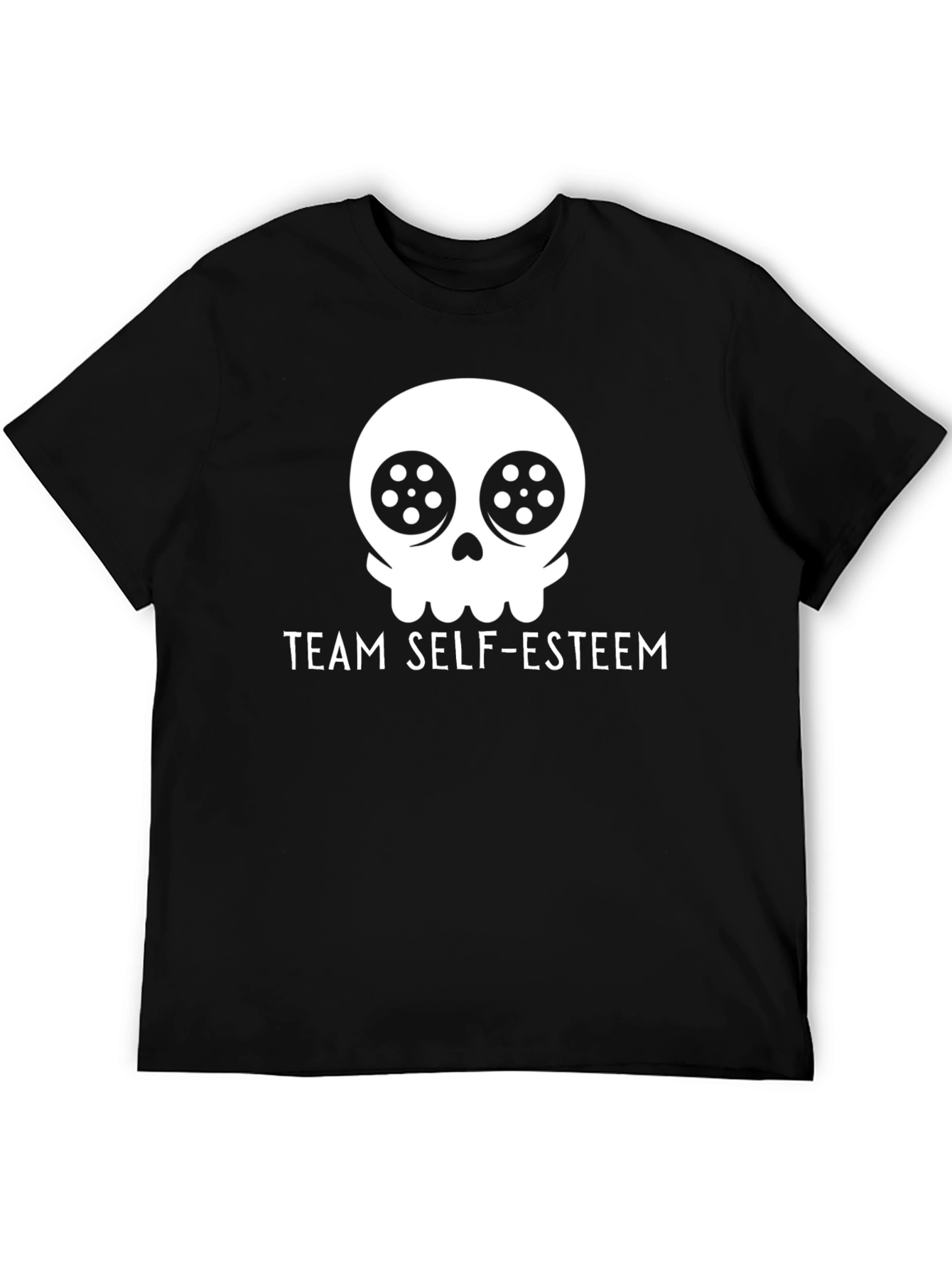 Black Team Self-Esteem Skull Graphic Tee - Black Cotton T-Shirt view 5