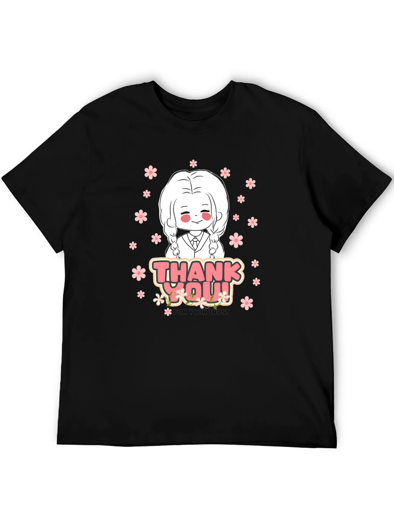 Black Anime Girl Graphic Print Crew Neck T-Shirt view 5