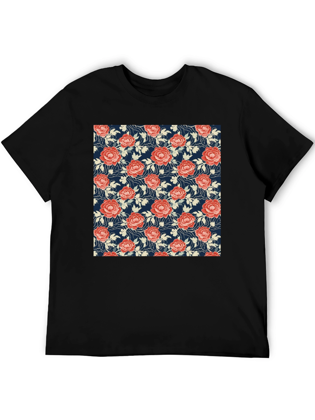 Black Floral Print Tee - Soft & Stylish Cotton T-Shirt view 5