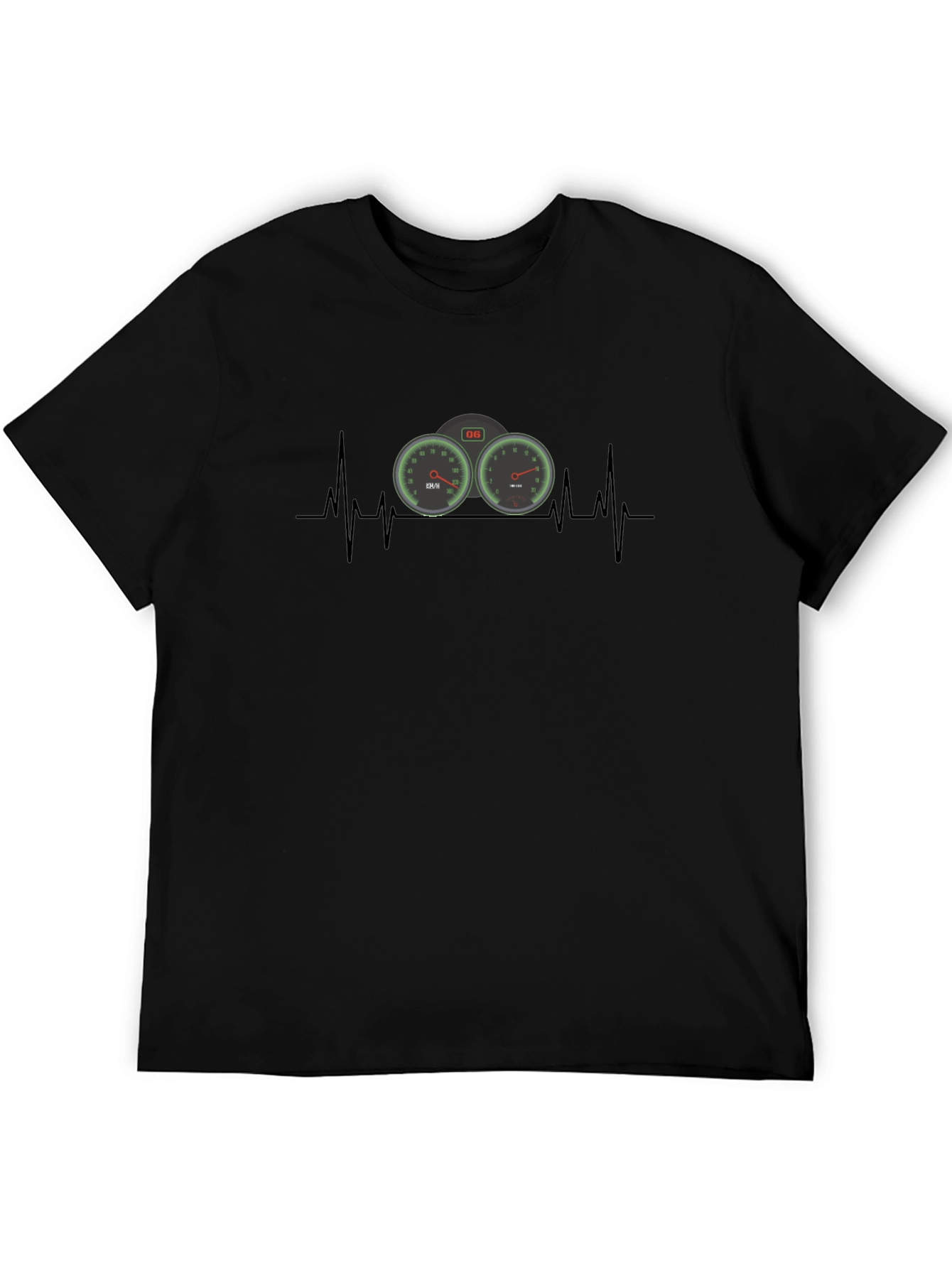 Black Heartbeat Speedometer Black T-Shirt - Automotive Enthusiast view 5