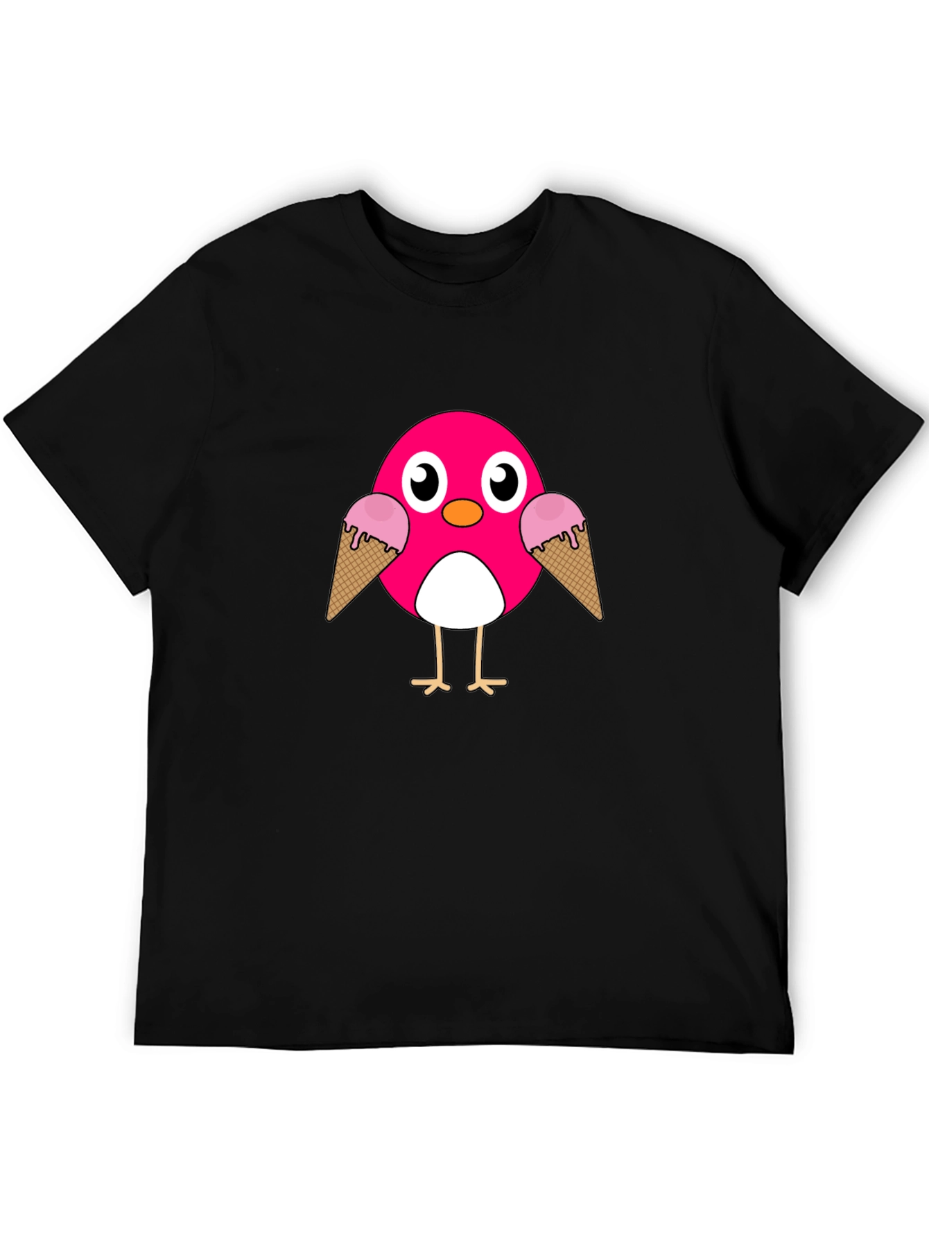 Black Cute Pink Bird with Ice Cream T-Shirt view 5