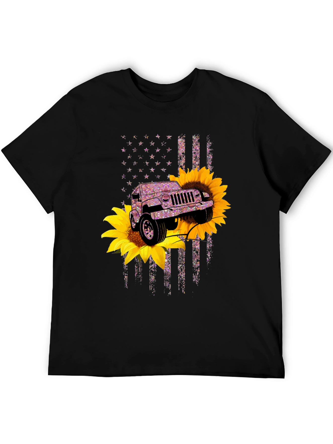 Black Sunflower Jeep T-Shirt - Patriotic Flag Design view 5