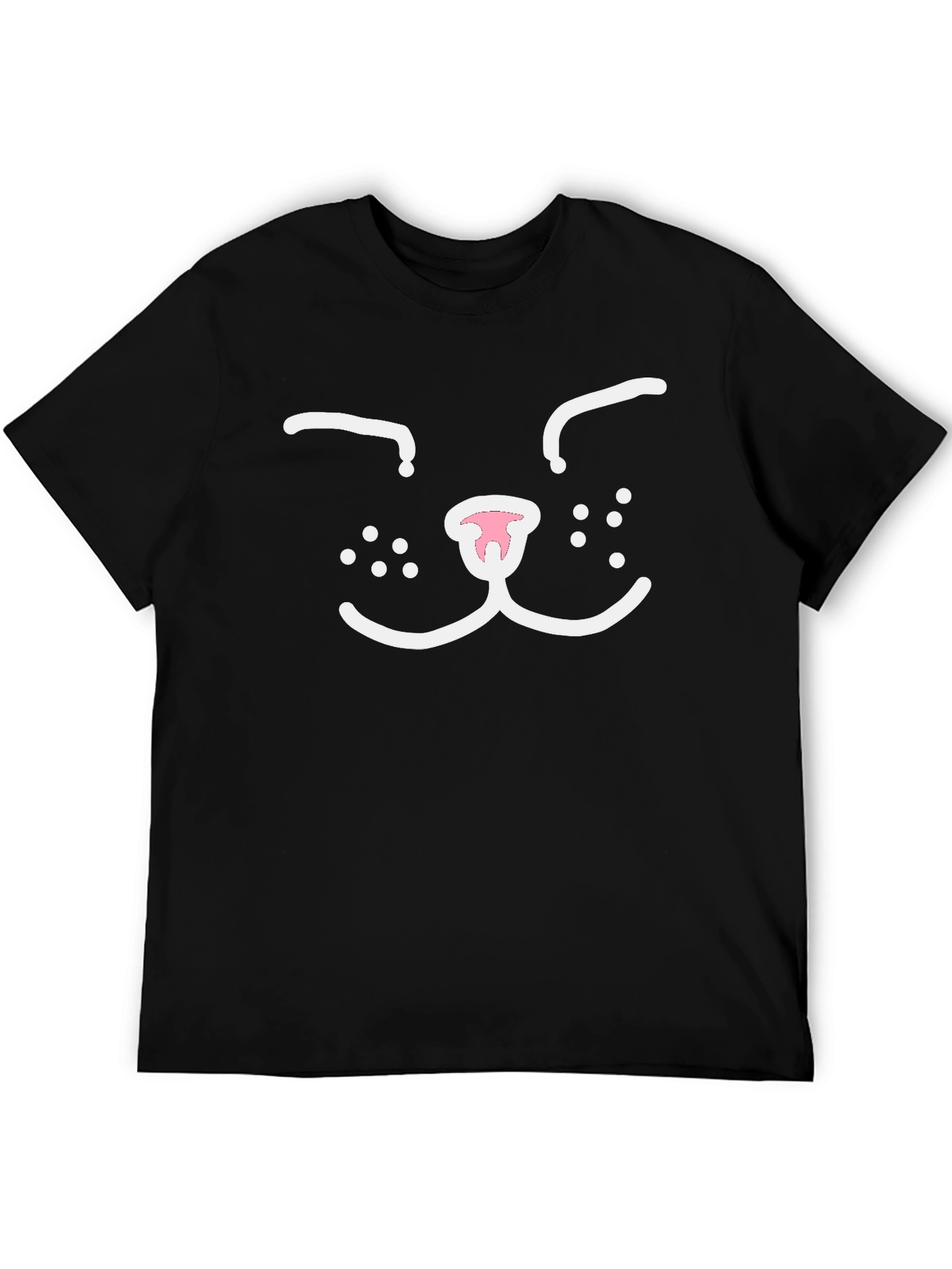 Black Cute Cat Face Graphic Tee - Black Cotton T-Shirt view 5