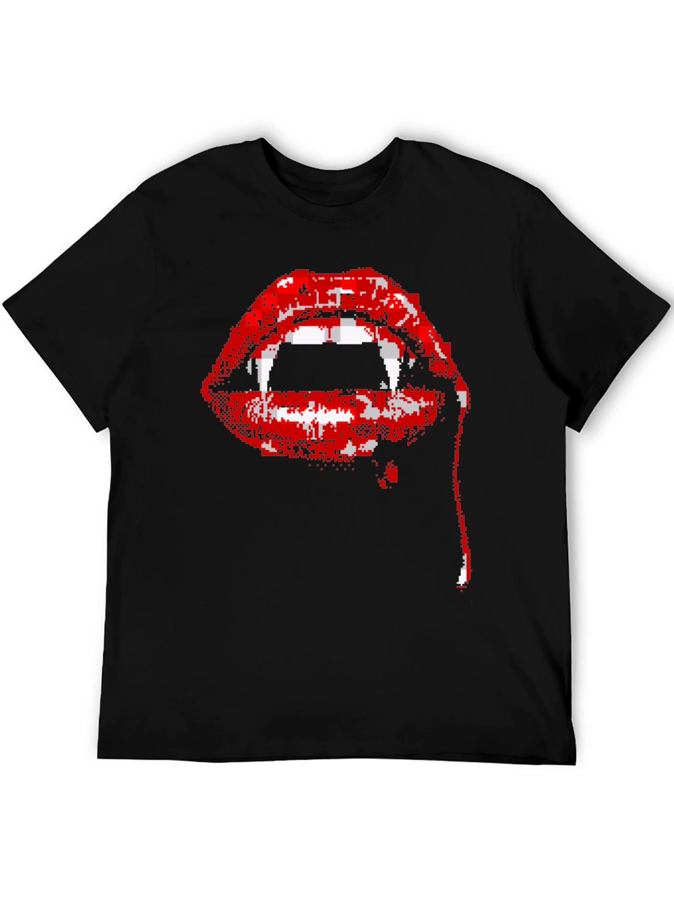 Black Pixel Vampire Lips Black T-Shirt view 5