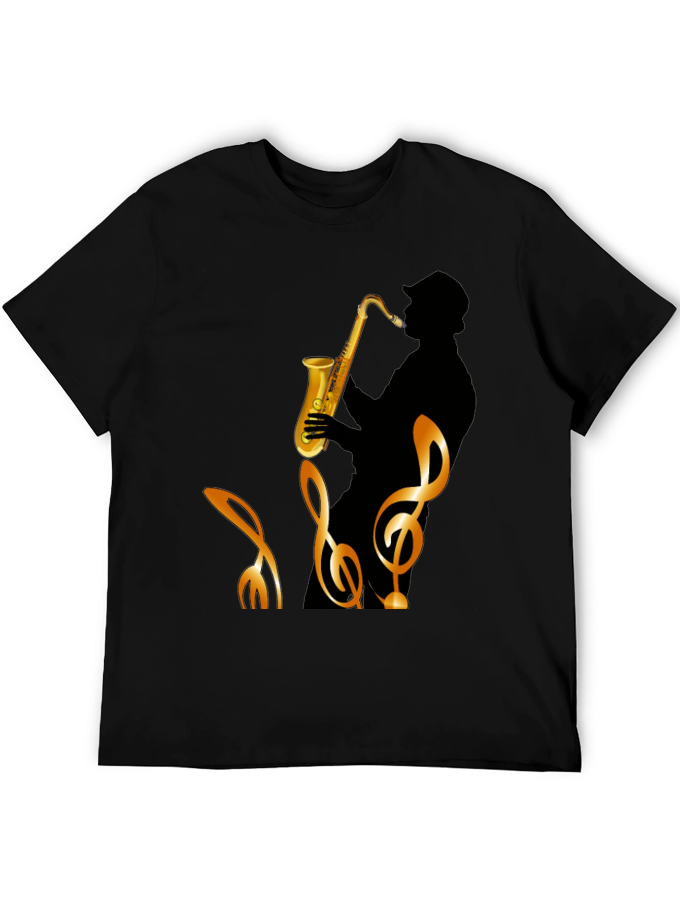 Black Cool Saxophone Graphic Black T-Shirt view 5