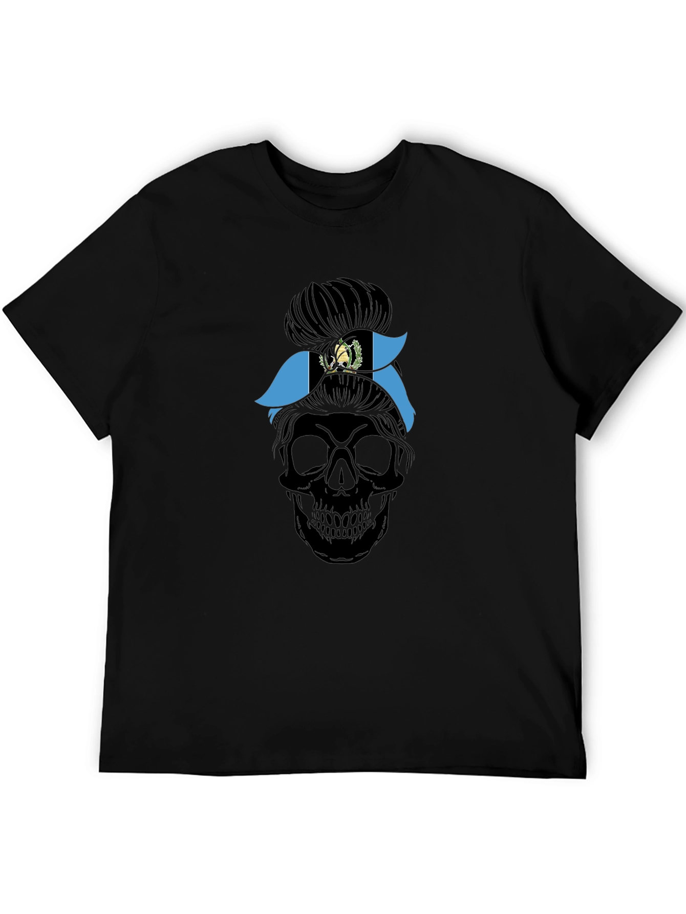 Guatemala Flag Messy Bun Skull T-Shirt - 5