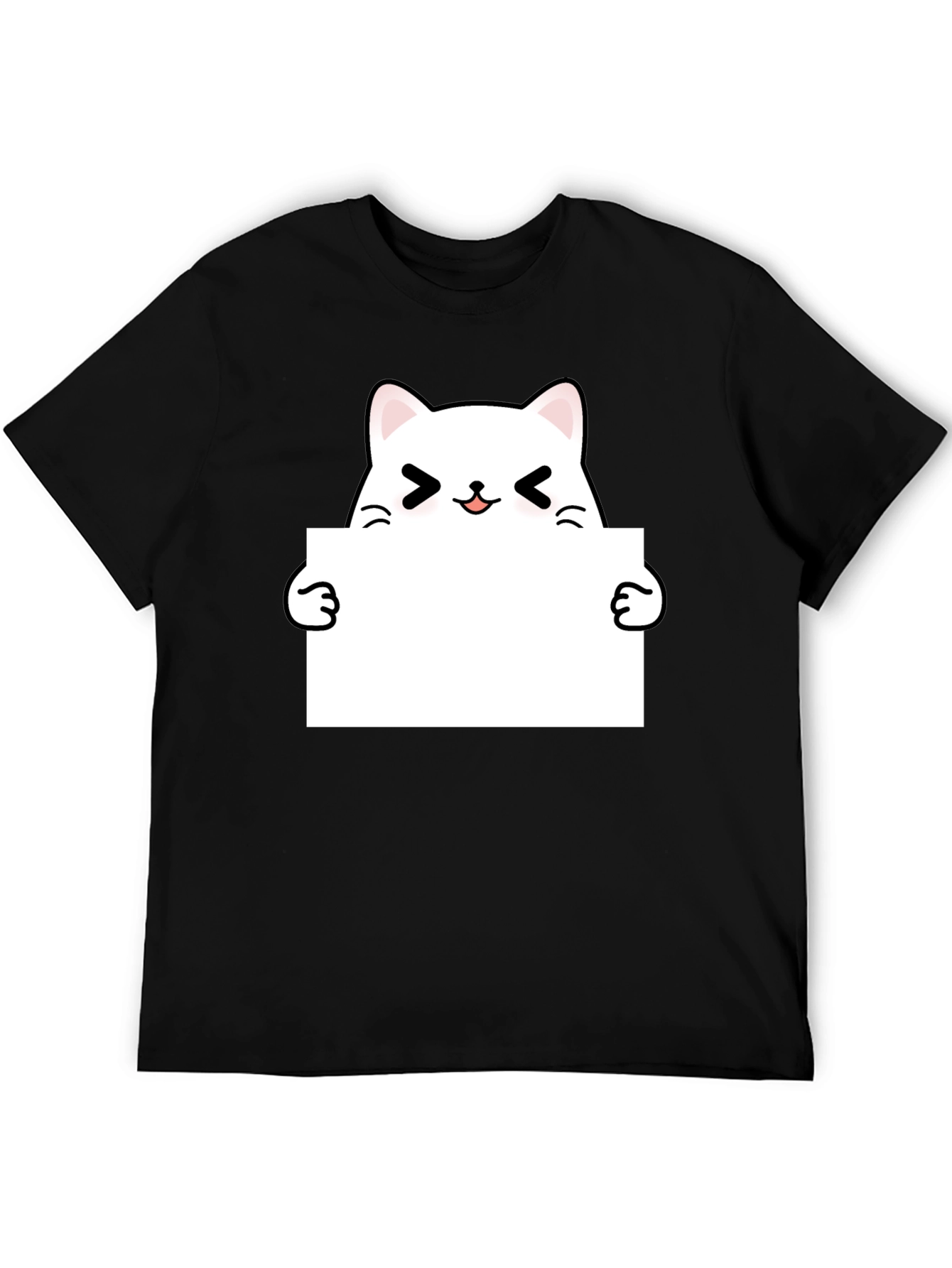 Black Cute Kawaii Cat Black T-Shirt view 5