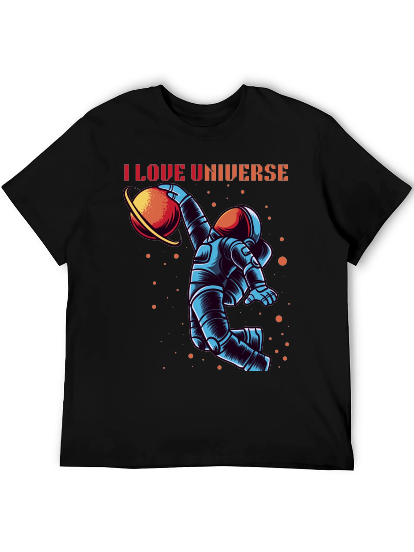 Black I Love Universe Astronaut Graphic T-Shirt view 5