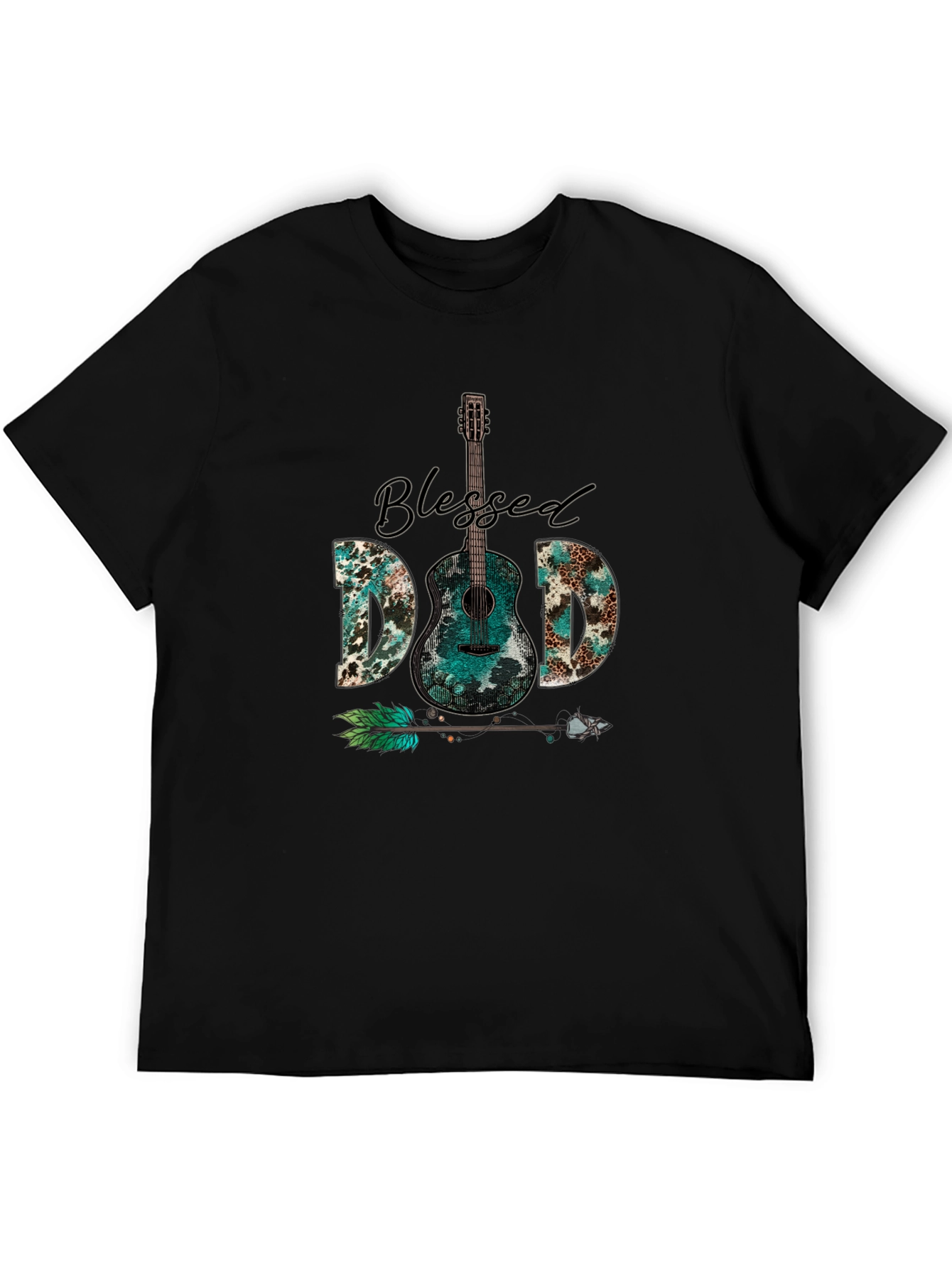 Black Blessed Dad Guitar Graphic T-Shirt view 5