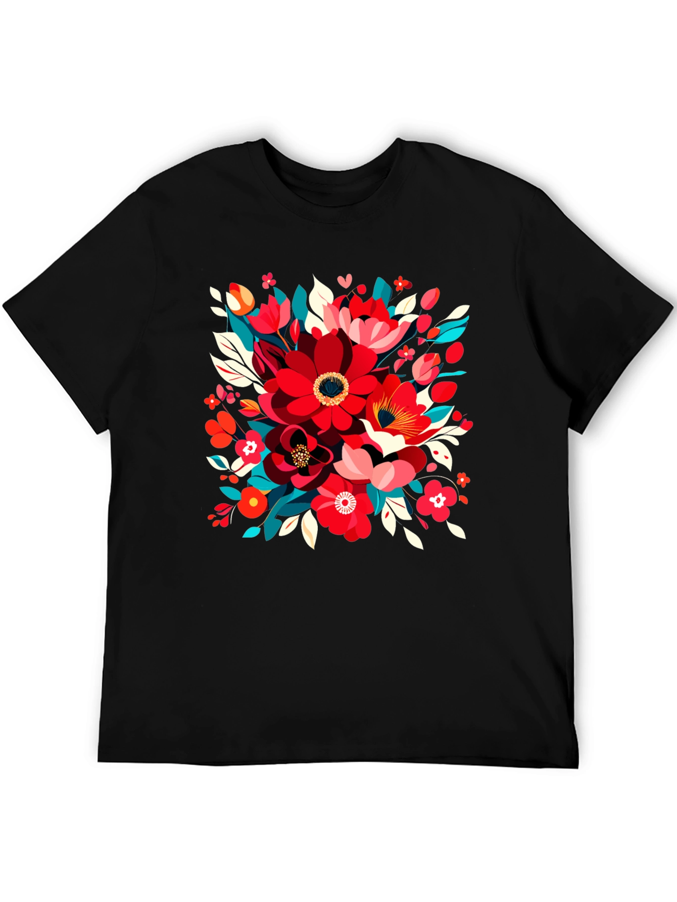 Black Floral Design Black T-Shirt view 5