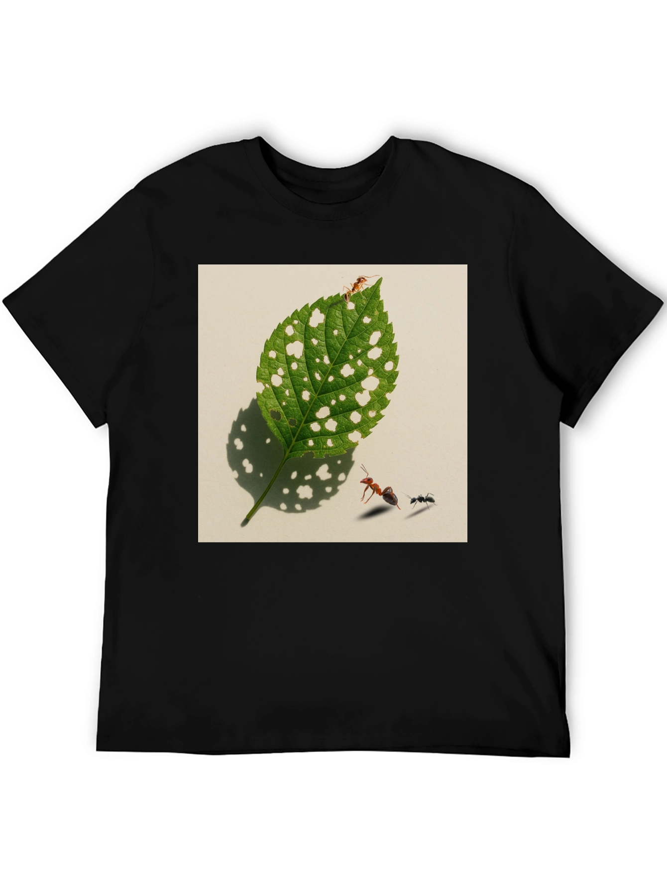 Black Ants & Leaf Graphic Tee - Unique Nature Shirt view 5