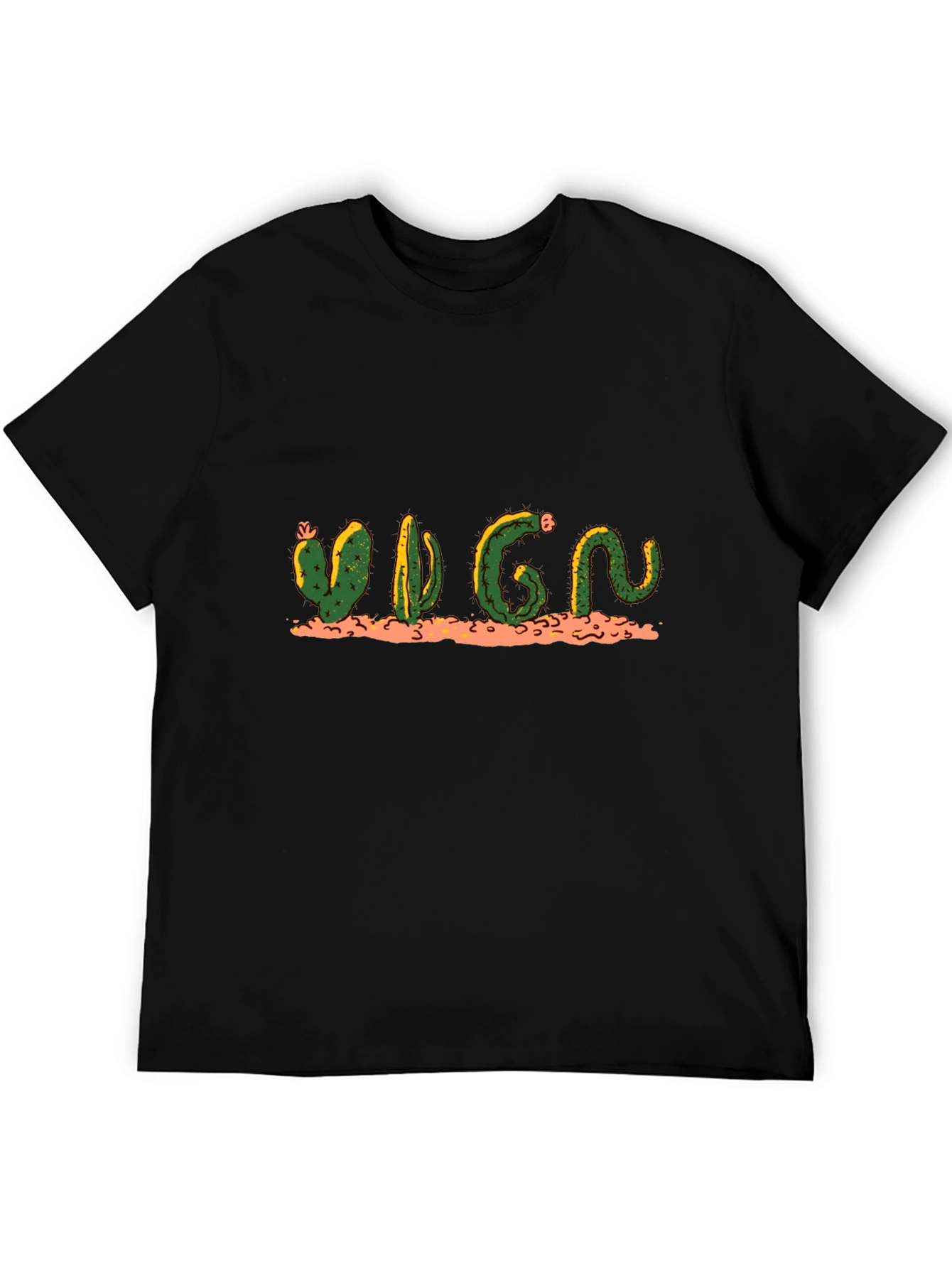 Black Cactus Word Art Black T-Shirt view 5