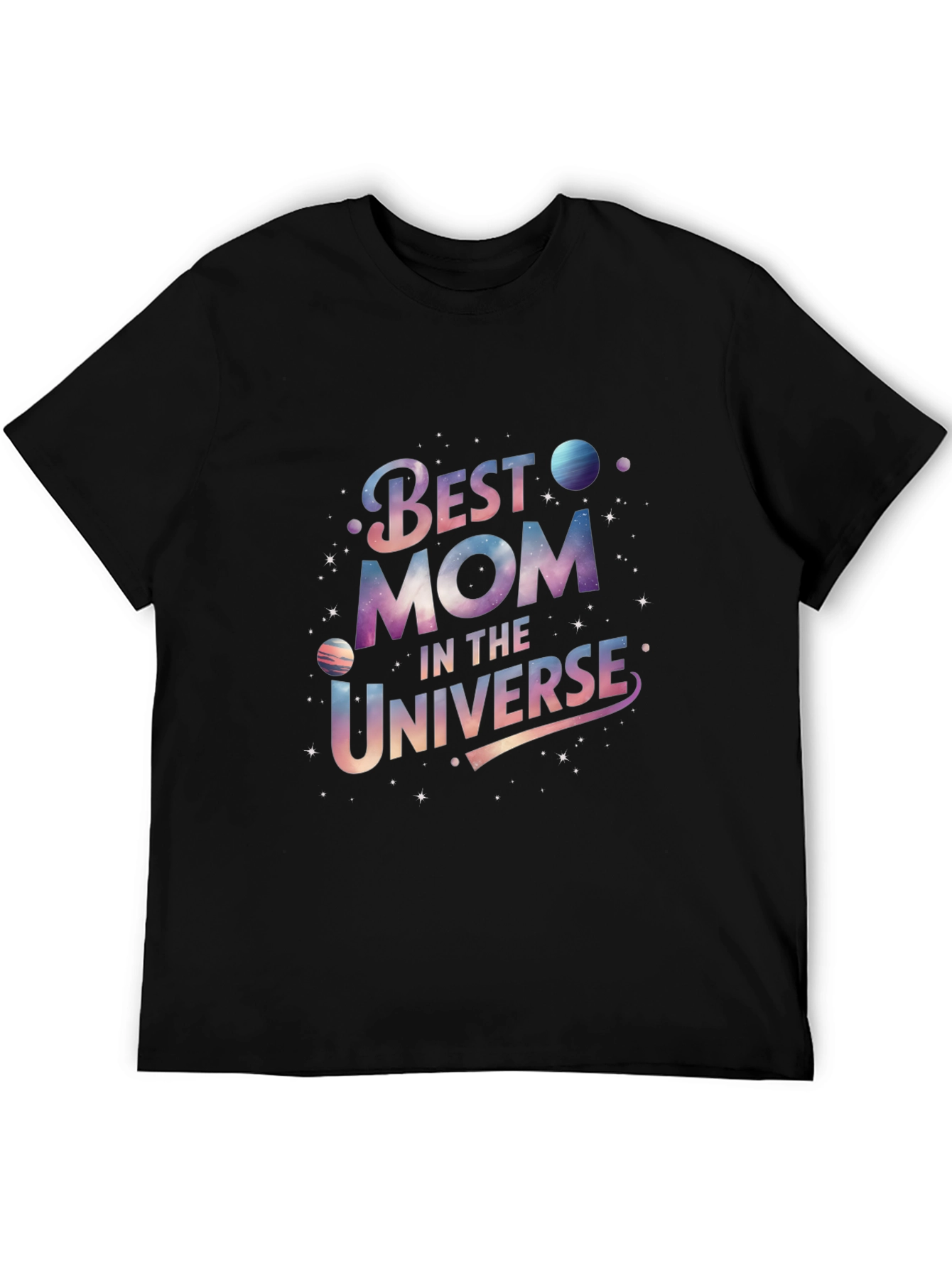 Black Best Mom in the Universe Black Graphic T-Shirt view 5