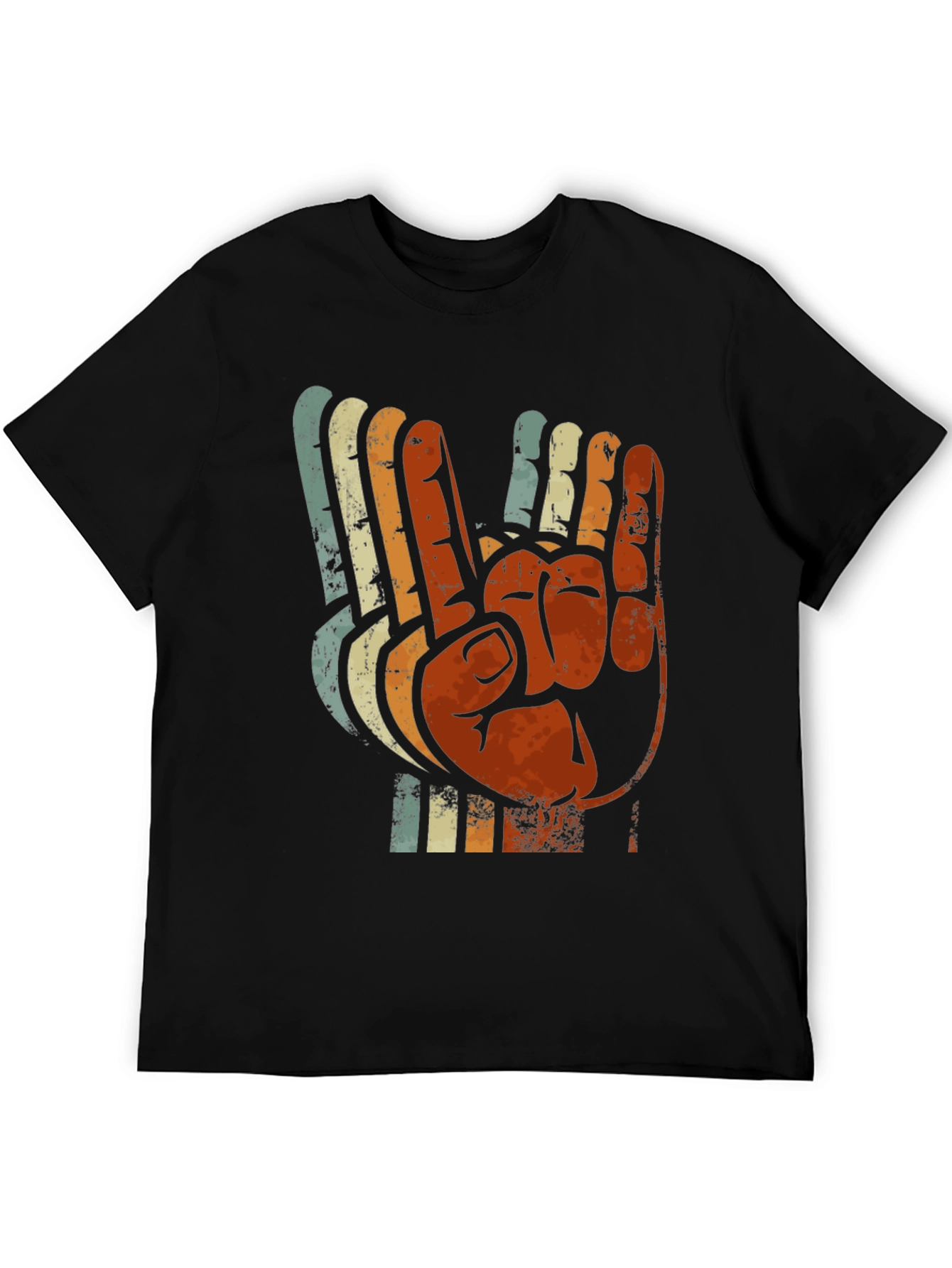 Black Vintage Retro Hand Gesture Graphic T-Shirt view 5