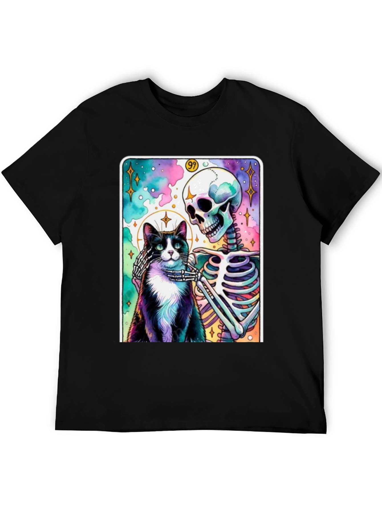 Black Cat & Skeleton Graphic Tee - Unique Design view 5