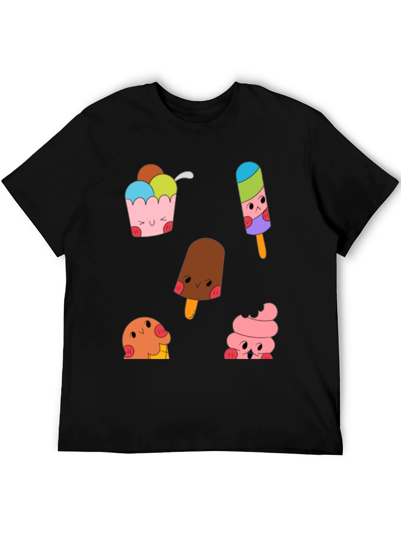 Black Cute Cartoon Ice Cream Graphic Tee view 5