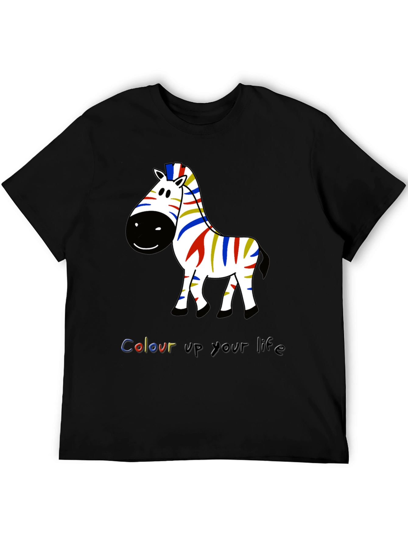 Black Colorful Zebra Graphic Tee - Men's Black T-Shirt view 5