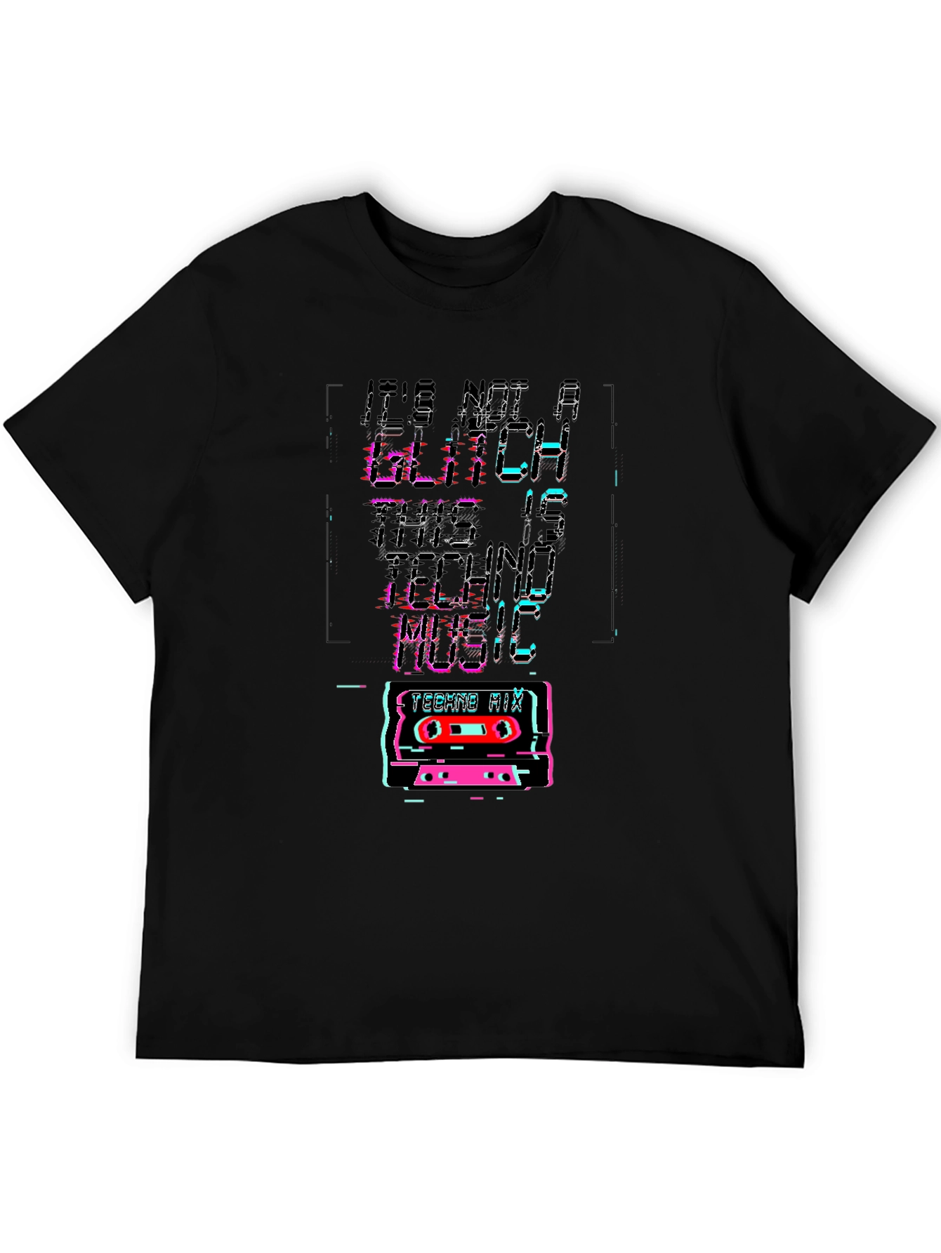 Black Retro Techno Music Glitch T-Shirt view 5
