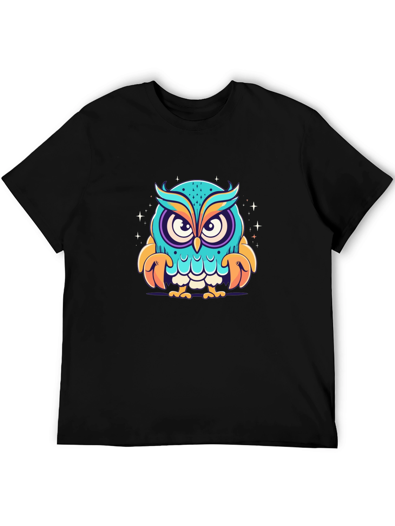 Black Cartoon Owl Graphic Black T-Shirt view 5