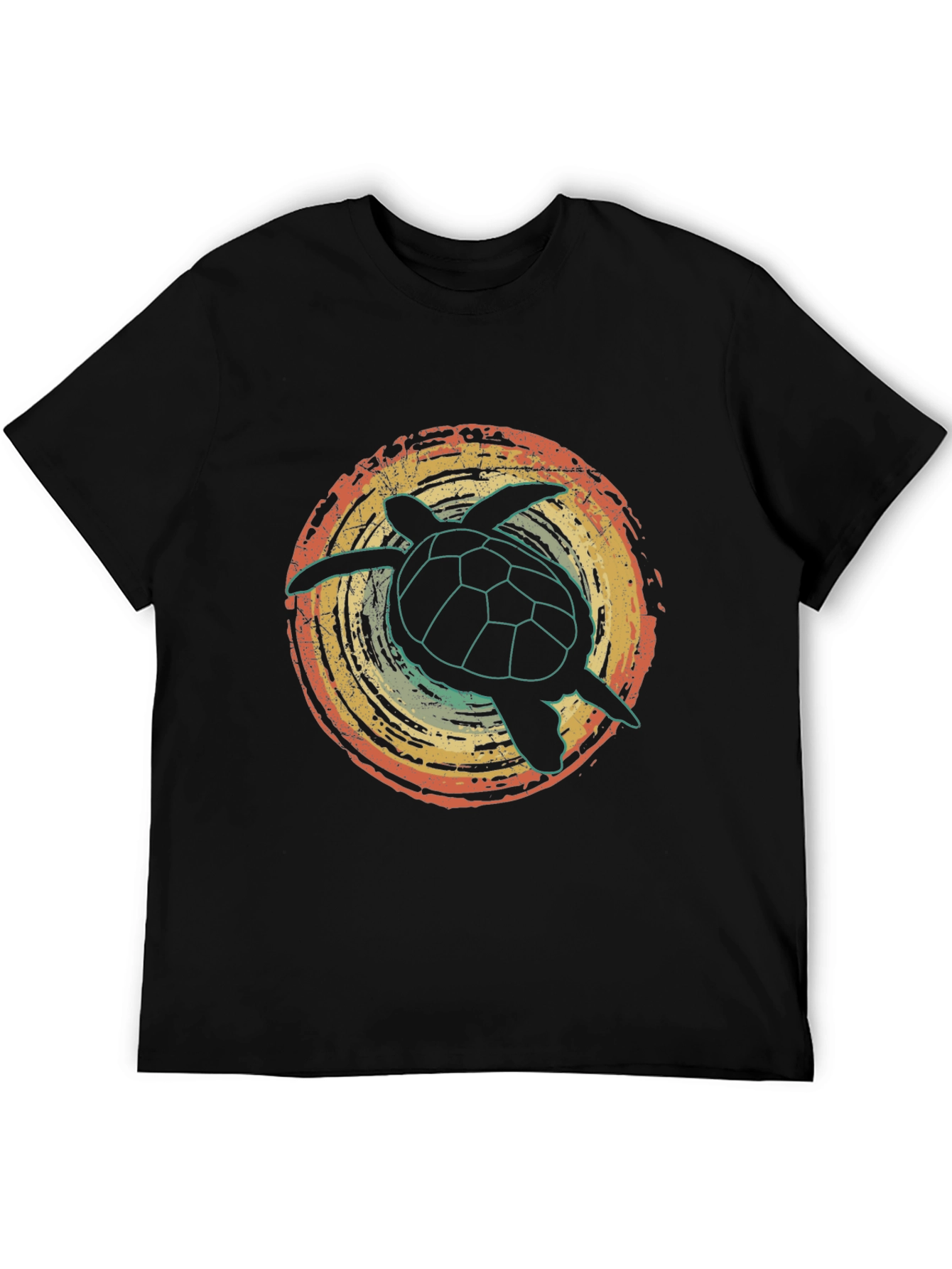 Black Retro Turtle Graphic Tee - Vintage Style Black T-Shirt view 5
