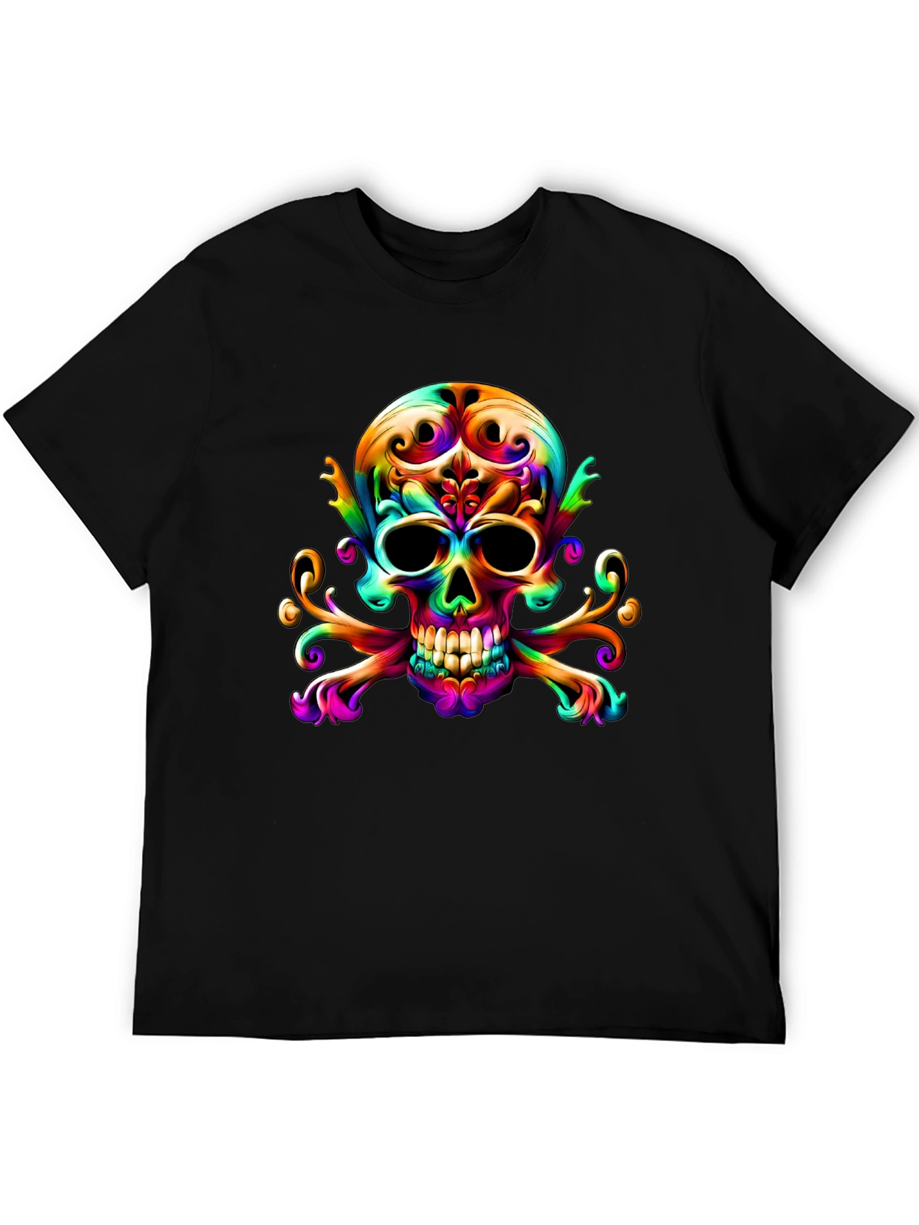 Black Colorful Skull & Crossbones Graphic Tee view 5