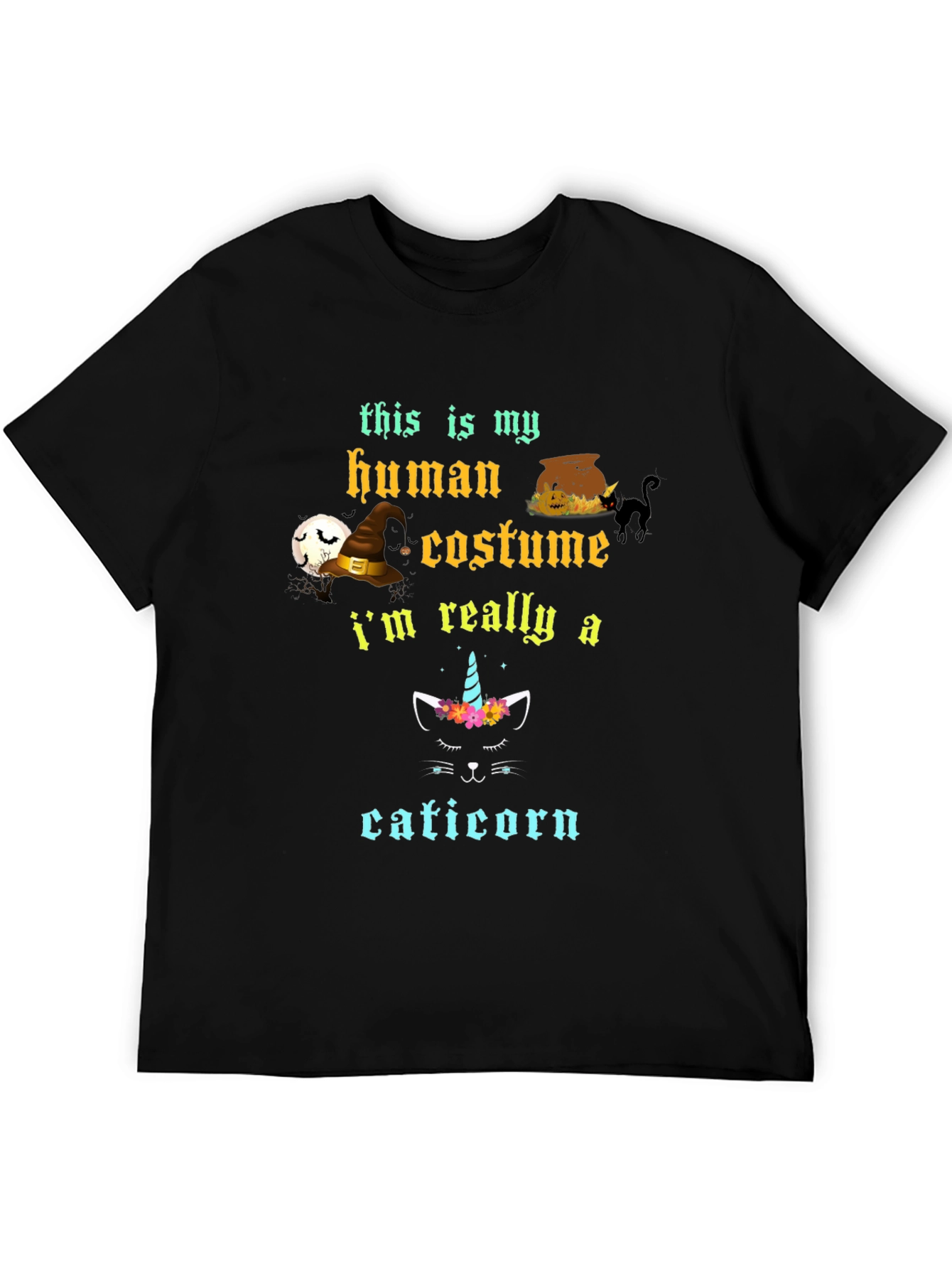 Black Cat Halloween Costume Graphic T-Shirt view 5