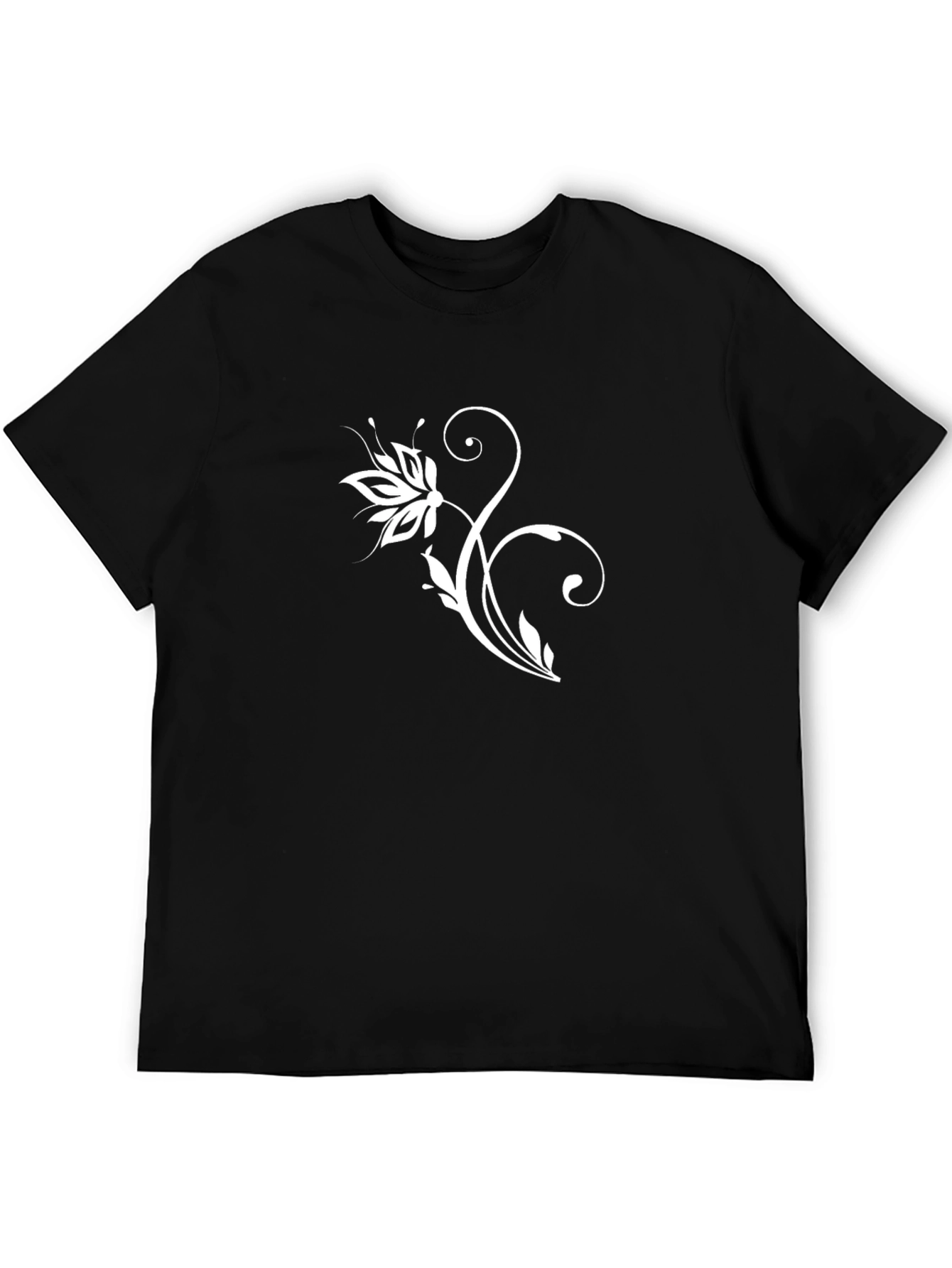 Black Elegant Floral Graphic Print Black T-Shirt view 5