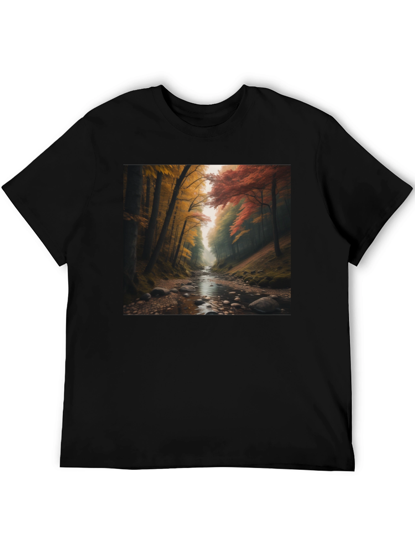 Black Autumn Forest River Graphic Tee view 5