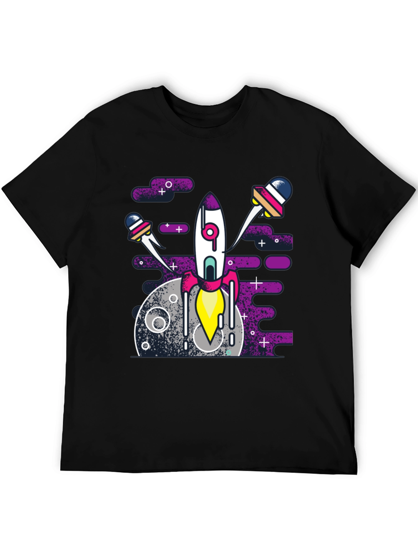 Black Space Rocket Graphic Tee - Black Cotton Blend Shirt view 5