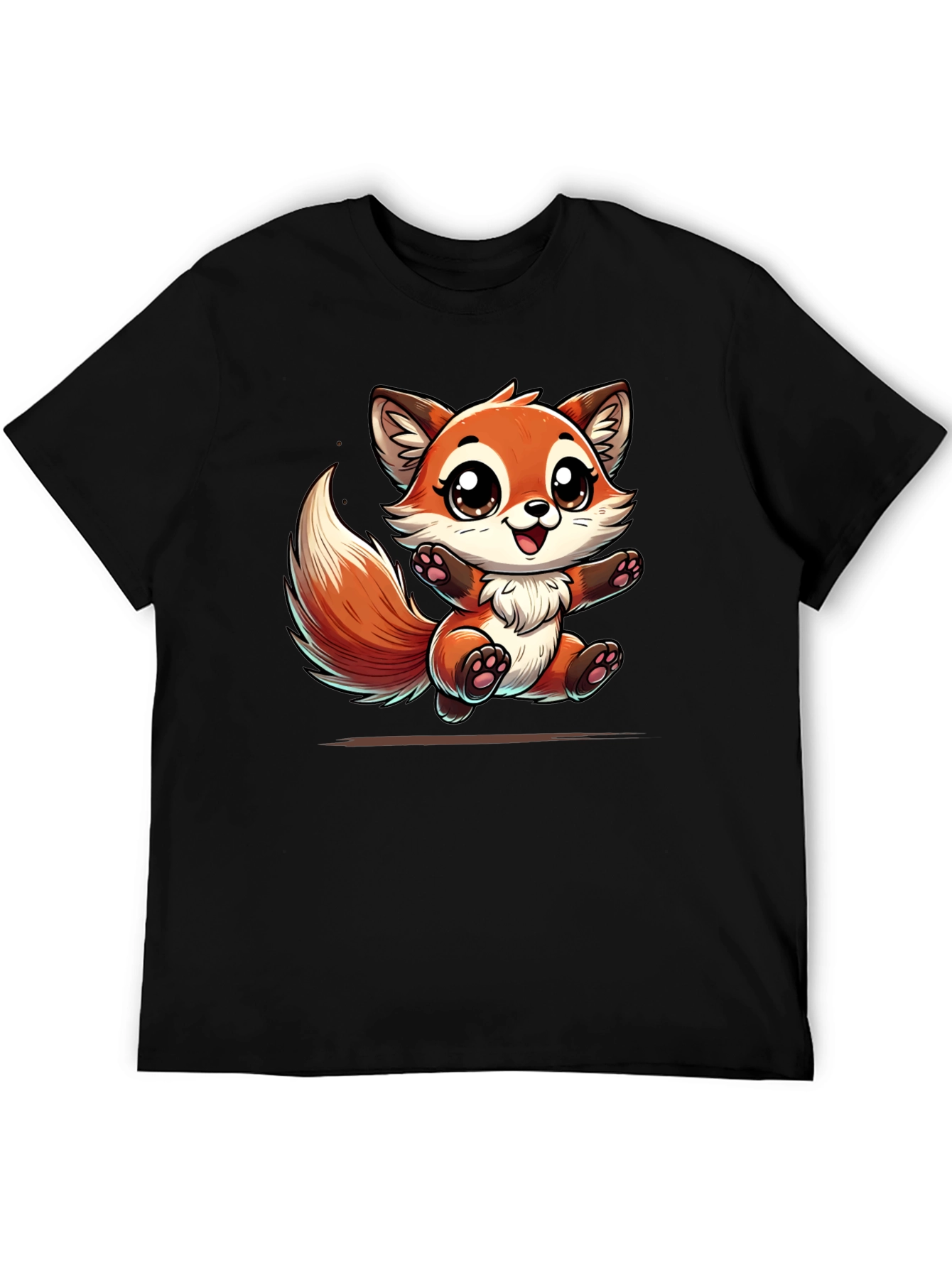 Black Cute Fox Graphic Tee - Black Cotton T-Shirt view 5