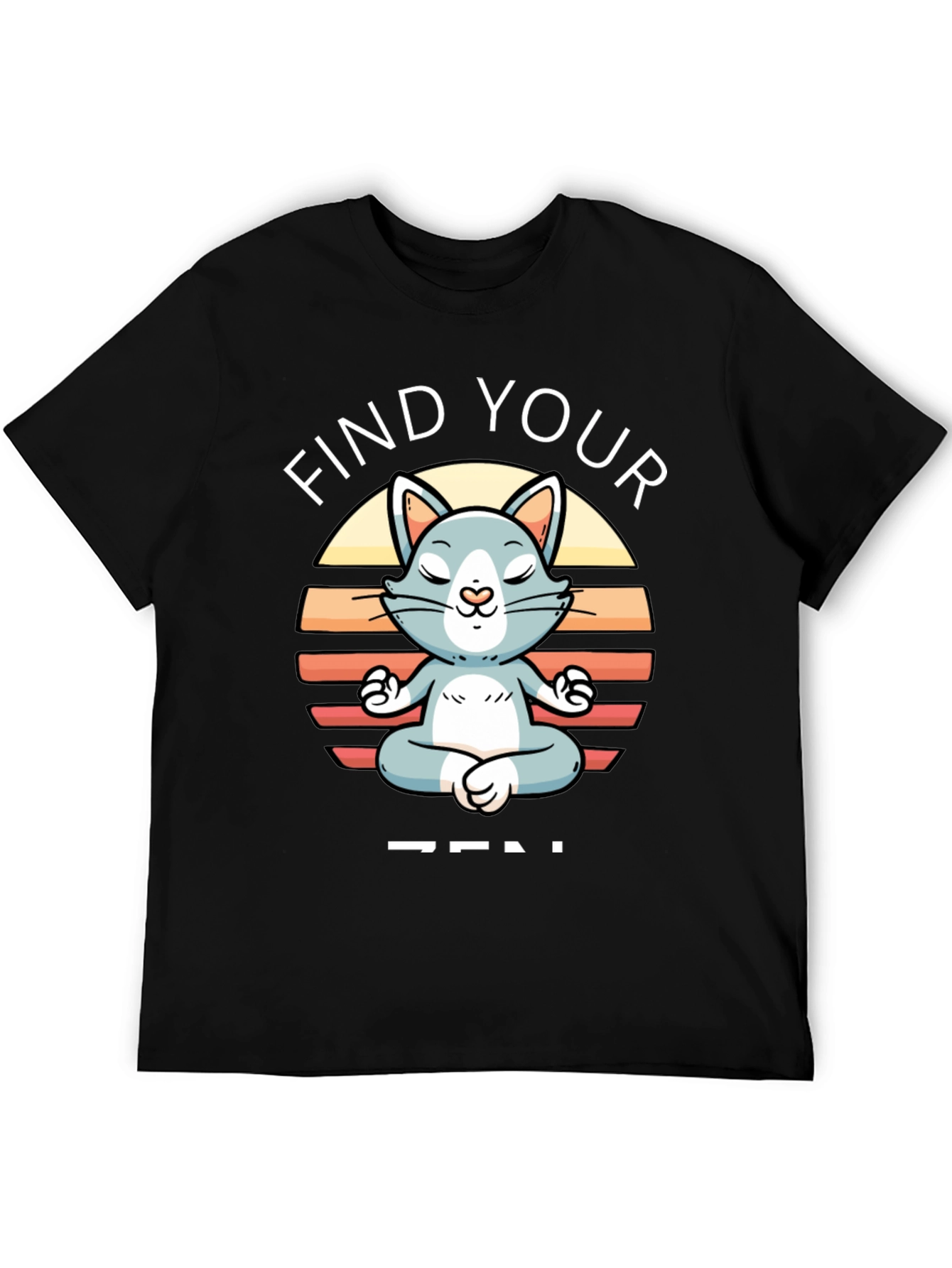 Black Find Your Zen Cat T-Shirt - Meditating Feline view 5