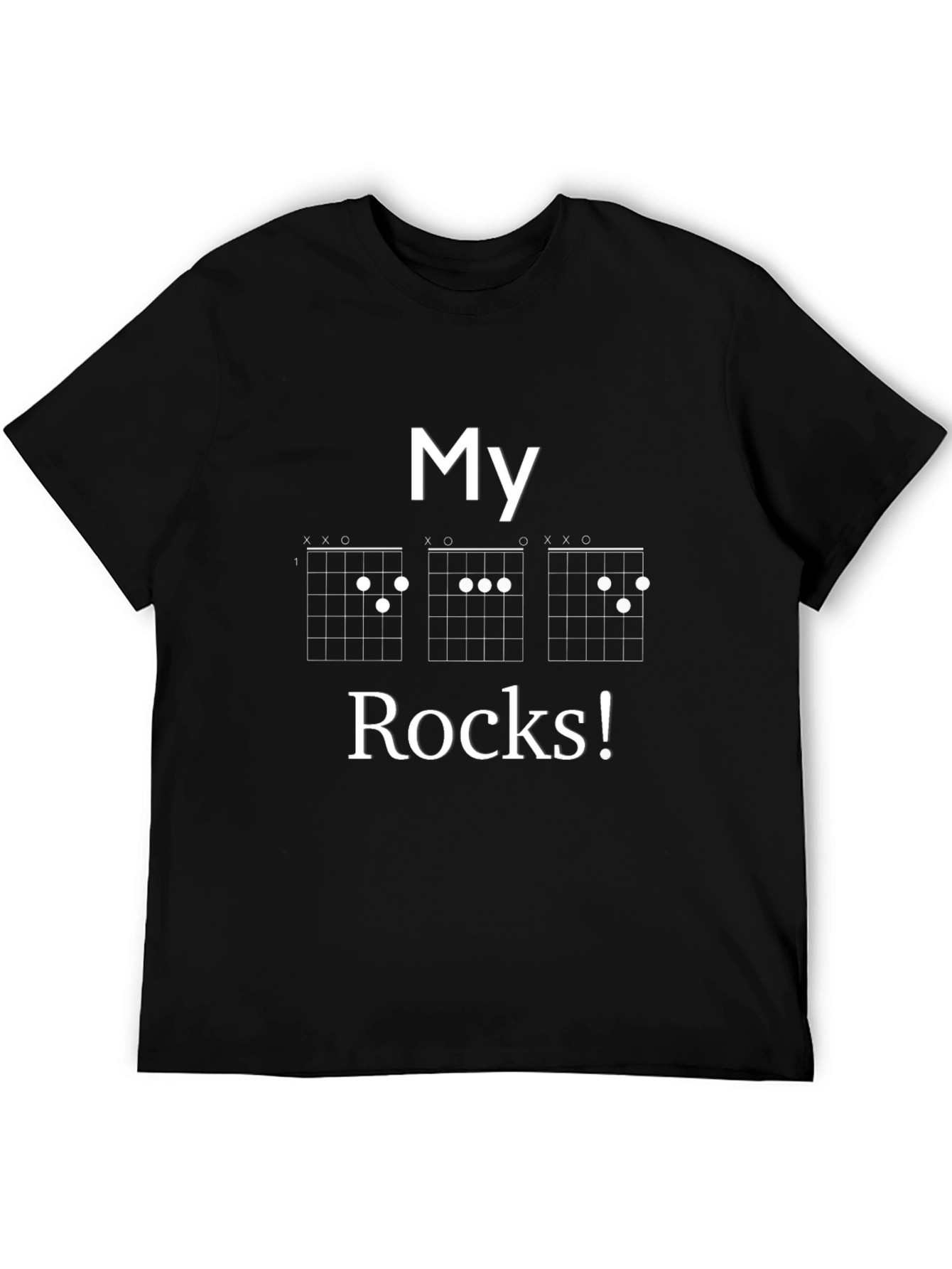 Black Guitar Chord T-Shirt - "My Chords Rock!" Black Tee view 5