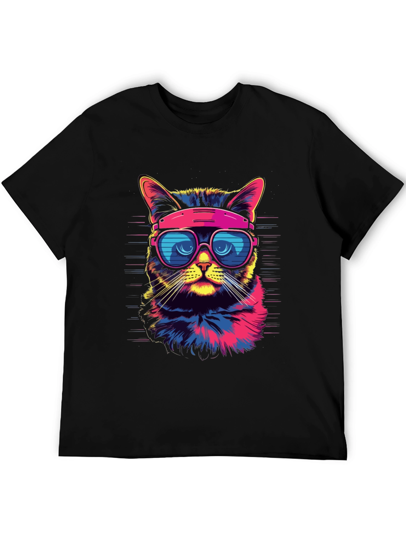 Black Cool Cat T-Shirt - Retro Sunglasses Graphic Tee view 5
