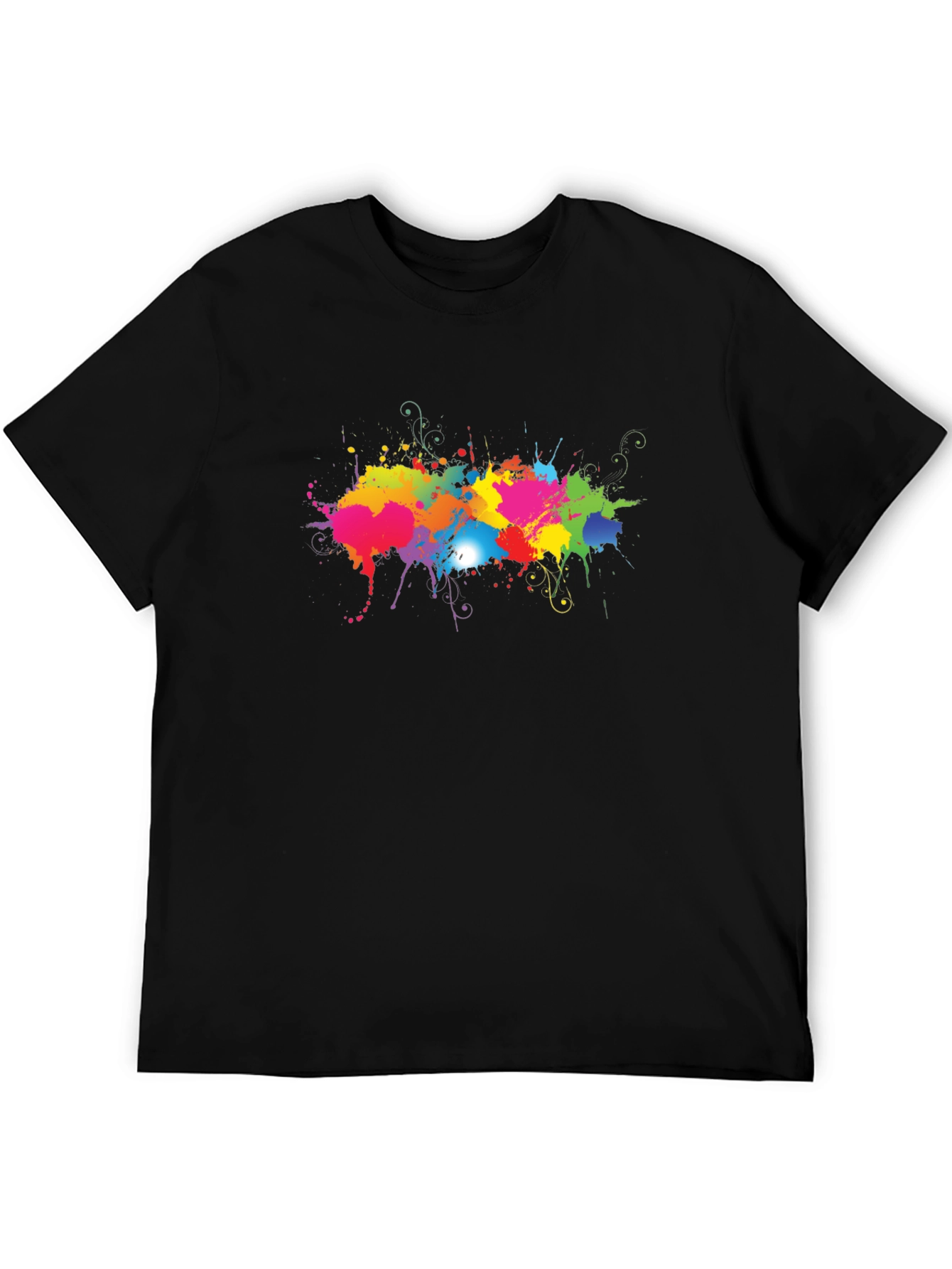 Black Vibrant Splatter Print Black T-Shirt view 5