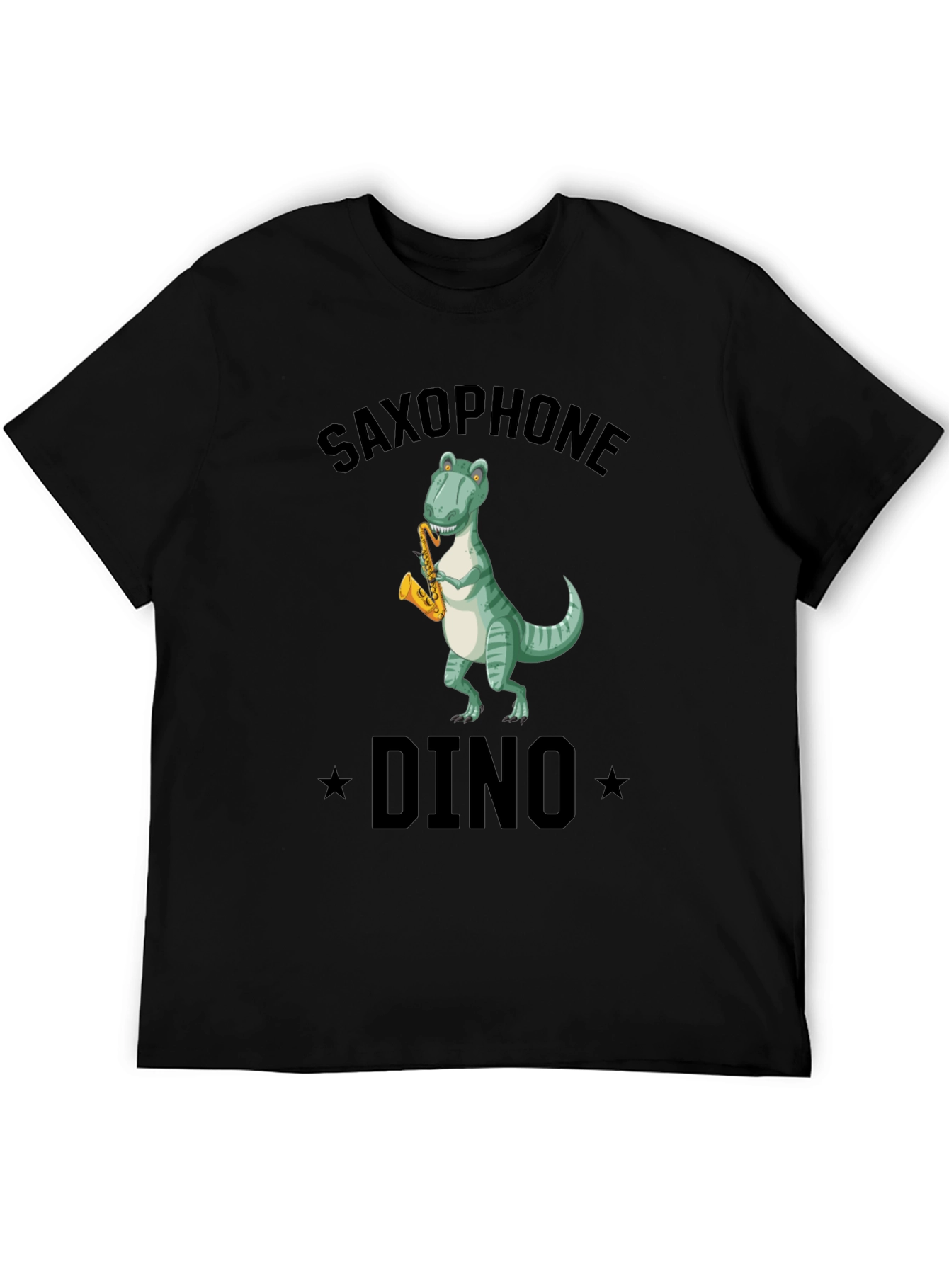 Black Saxophone Dino T-Shirt - Black Cotton Tee view 5