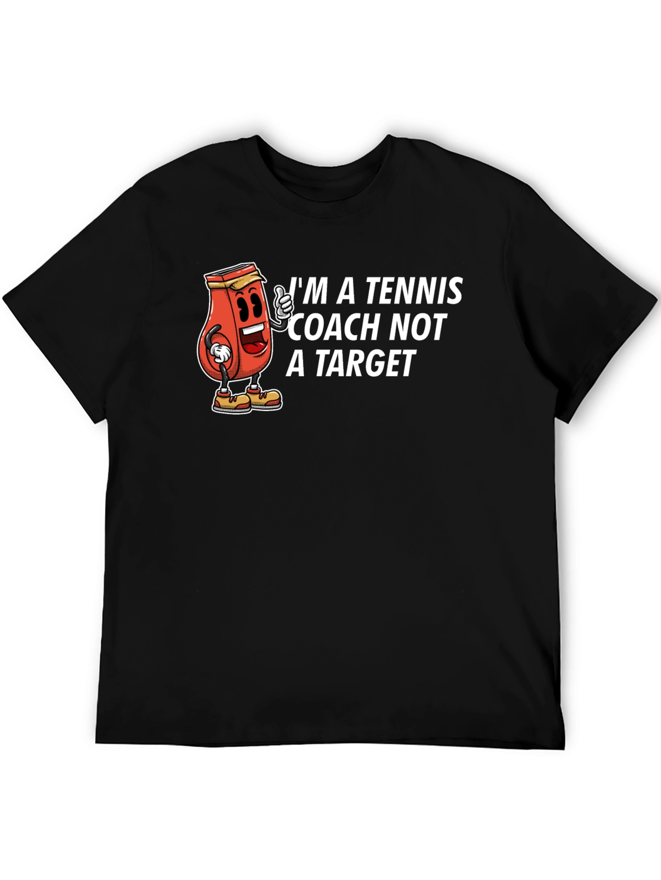 Black Tennis Coach Cartoon Graphic T-Shirt view 5