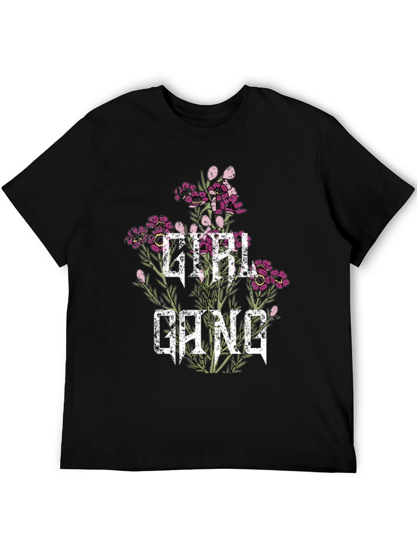 Black Girl Gang Floral Tee - Black Graphic T-Shirt view 5