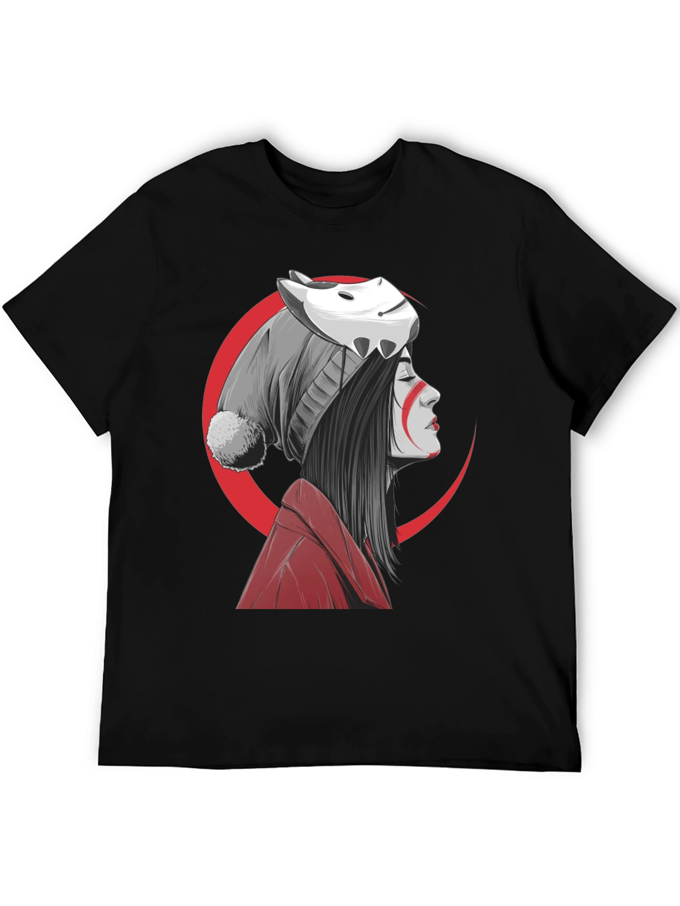 Black Anime Girl Mask Graphic Tee - Soft Cotton Blend Shirt view 5