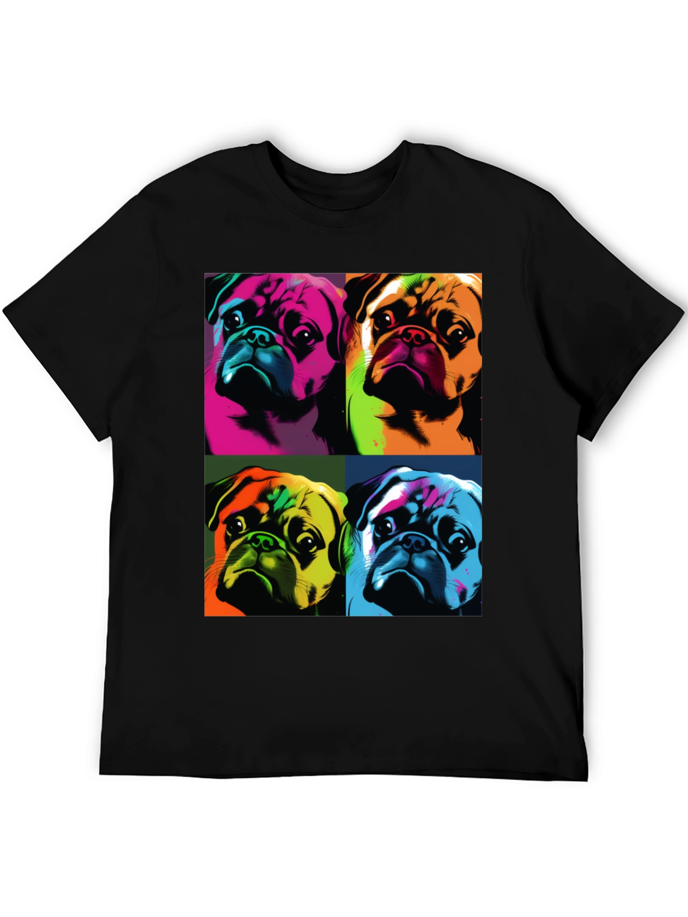 Black Pop Art Pug T-Shirt: Colorful Canine Graphic Tee view 5